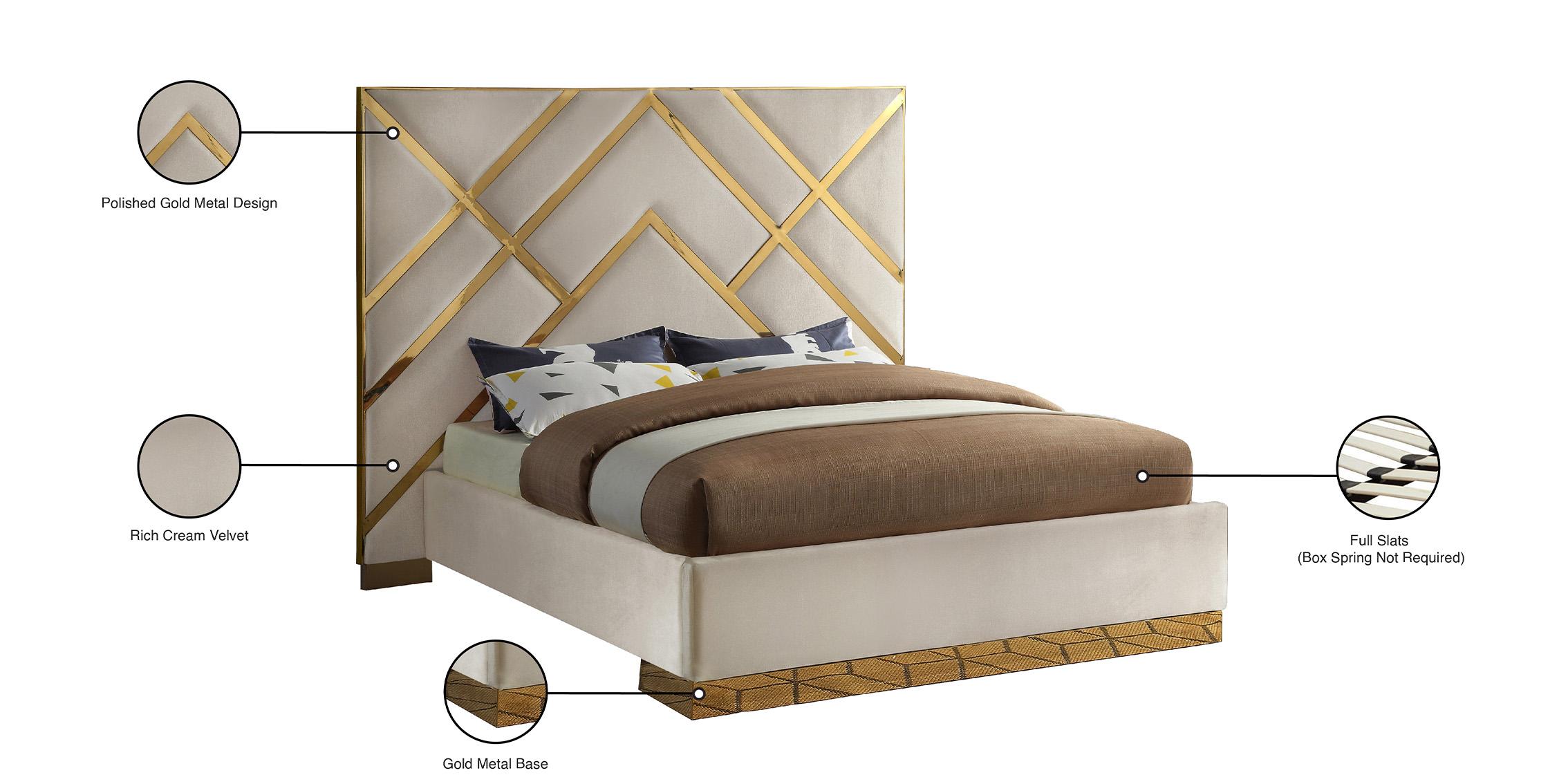 Contemporary, Modern Platform Bed VECTOR VectorCream-Q VectorCream-Q in Cream Velvet