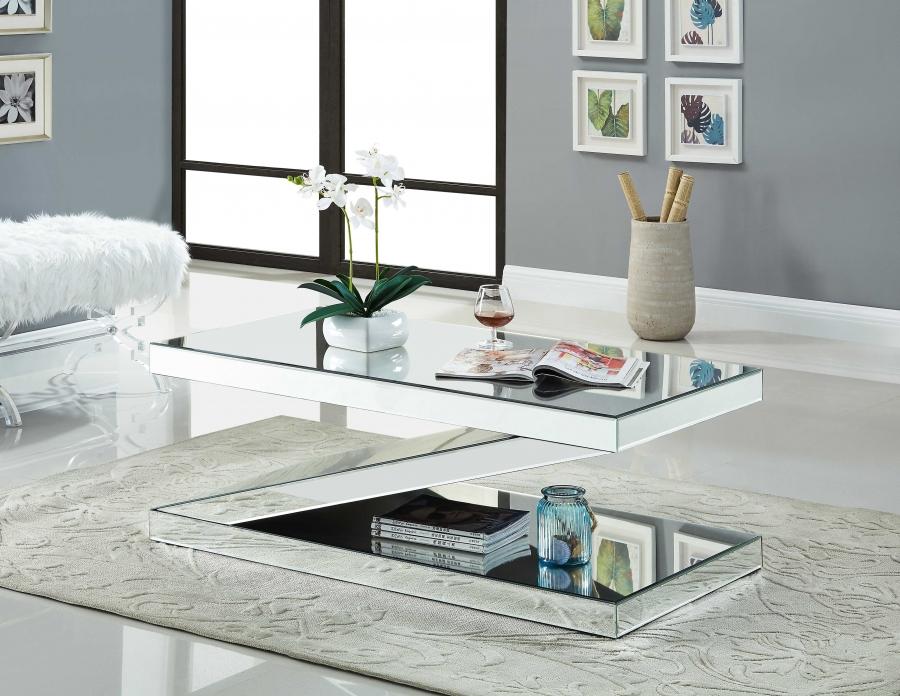 

    
Mirrored Glass Coffee Table Z Shape Zee 226-C Meridian Contemporary Modern
