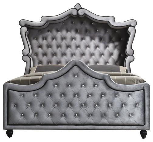 

    
Canopy Queen Size Bed in Grey Velvet Contemporary Meridian Hudson
