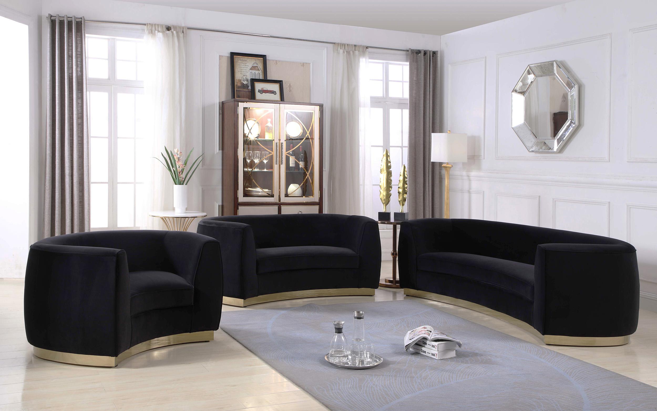 Contemporary, Modern Sofa Set Julian 620Black-S-Set-3 620Black-S-Set-3 in Gold, Black Soft Velvet