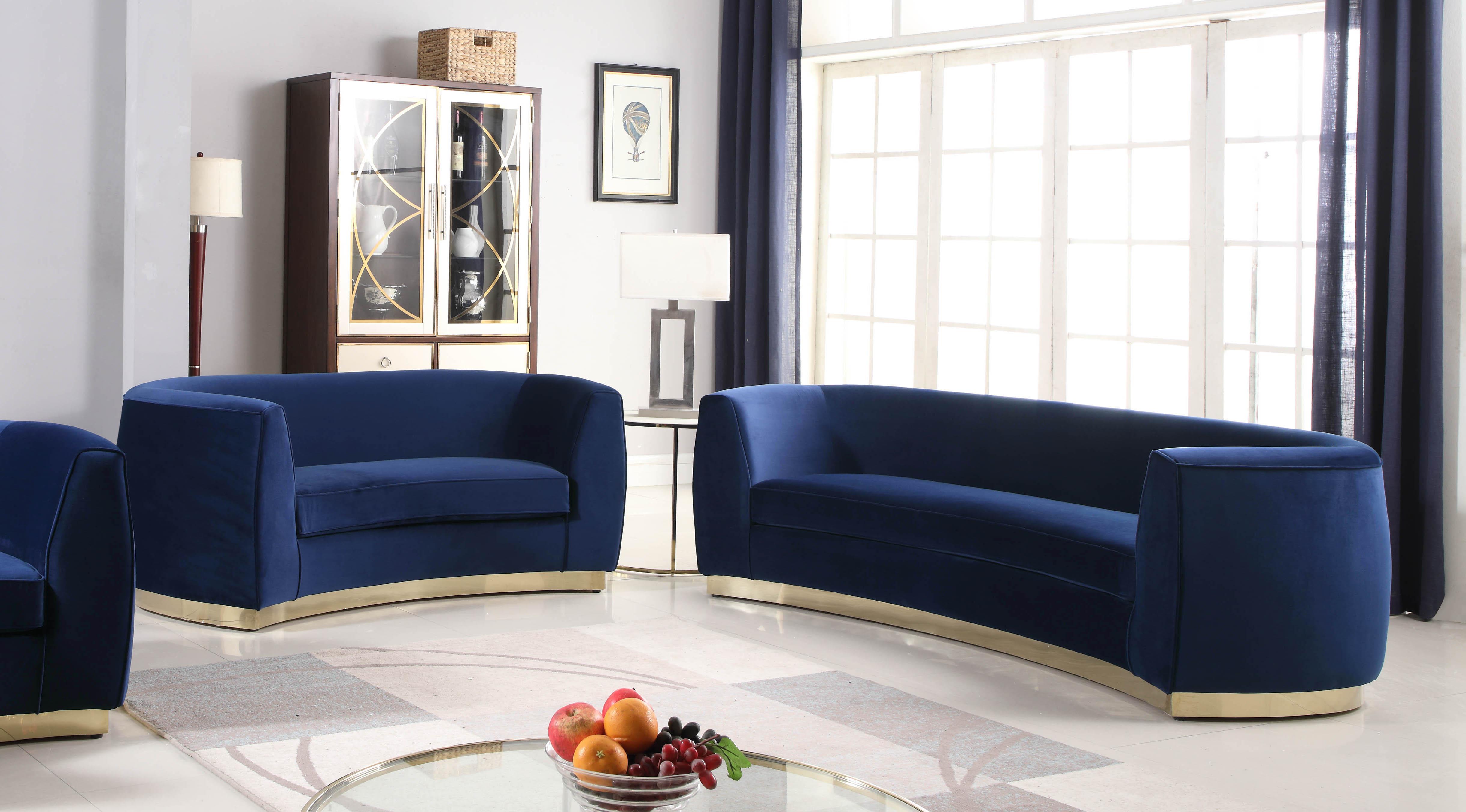 

    
Glam Navy Velvet Sofa Set 2Pcs Julian 620Navy-S Meridian Modern Contemporary
