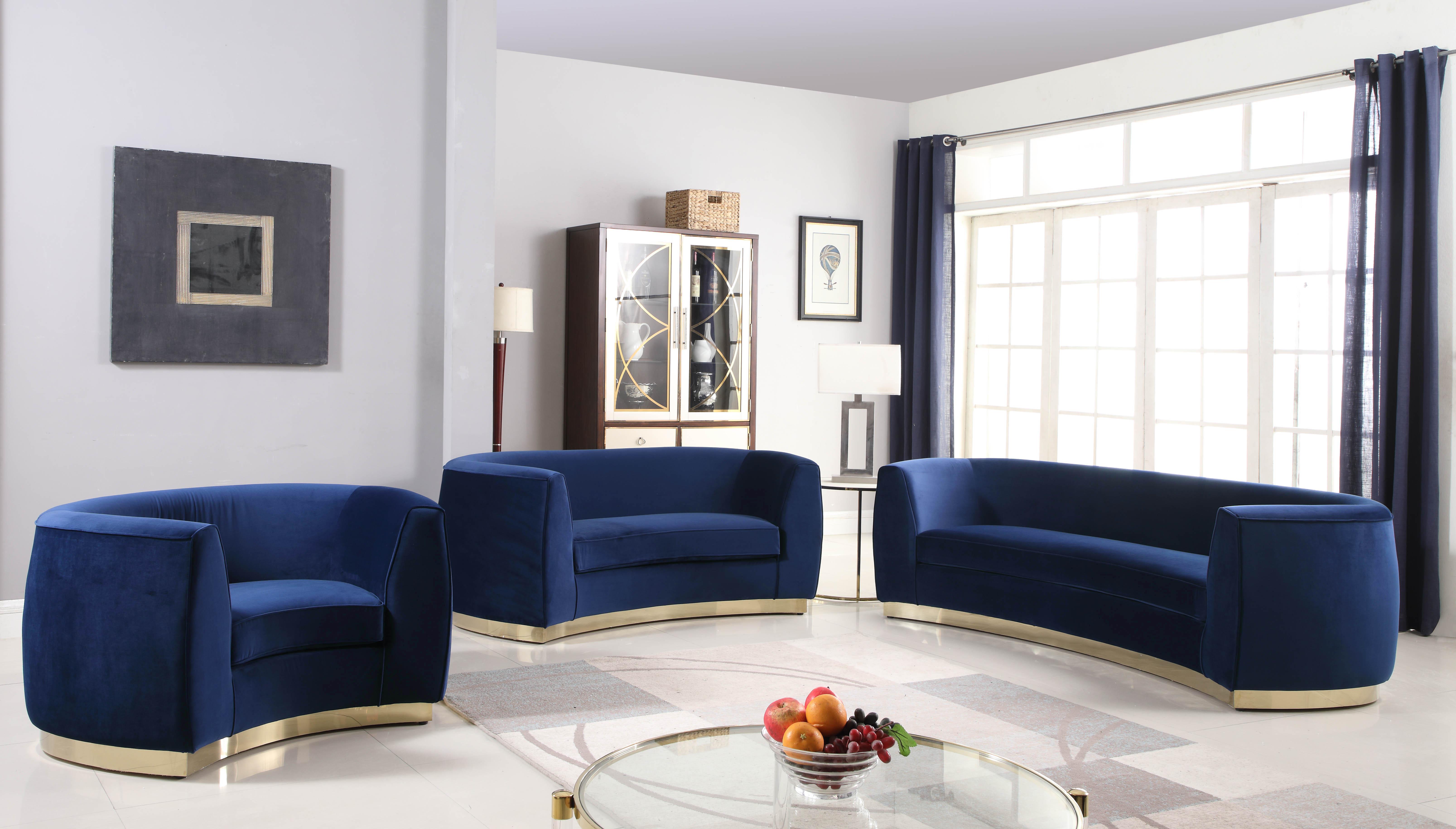 

    
Glam Navy Velvet Sofa Set 3Pcs Julian 620Navy-S Meridian Modern Contemporary
