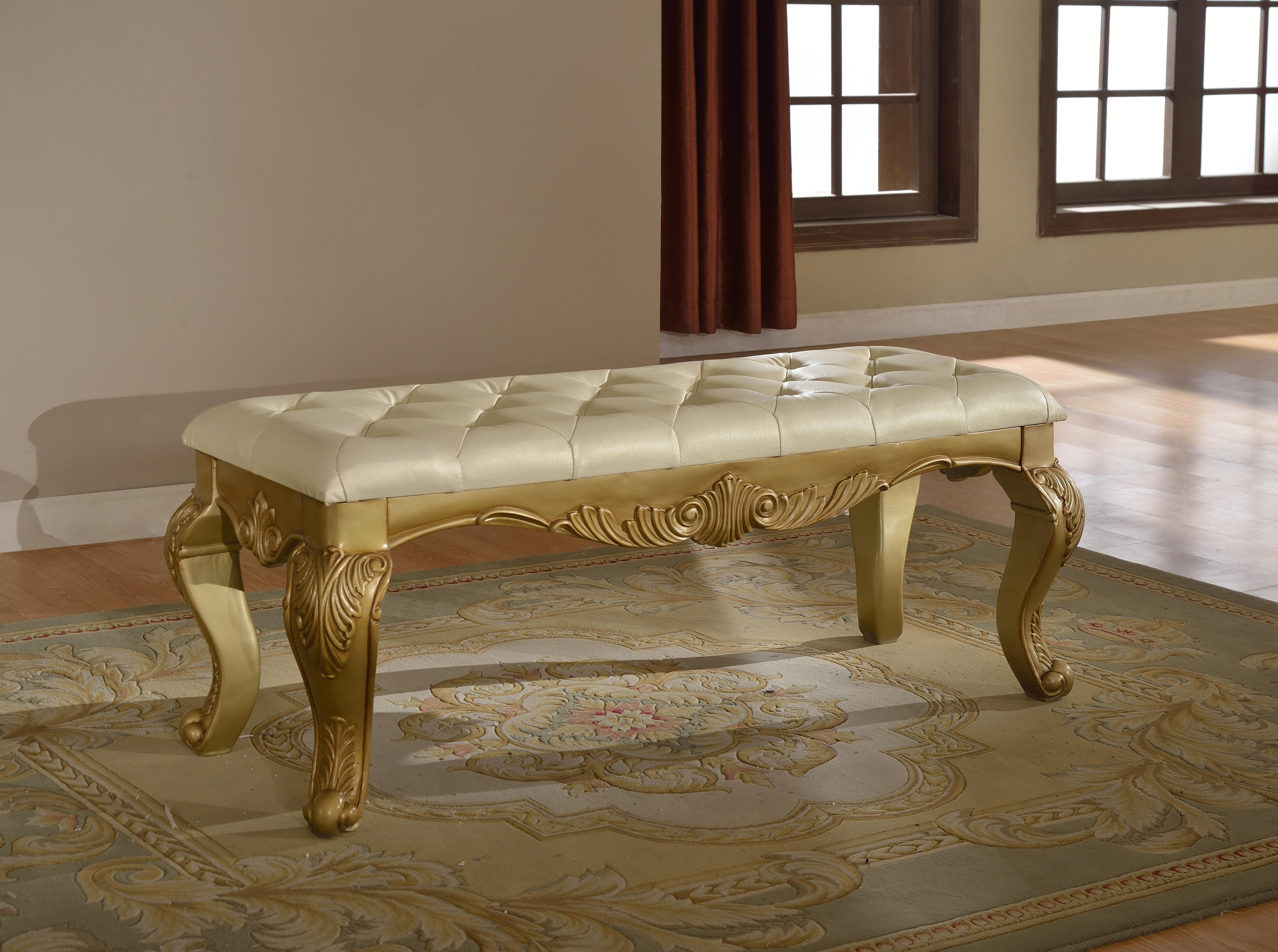 

    
Meridian Lavish Bench in Rich Gold Bonded Leather Traditional Style
