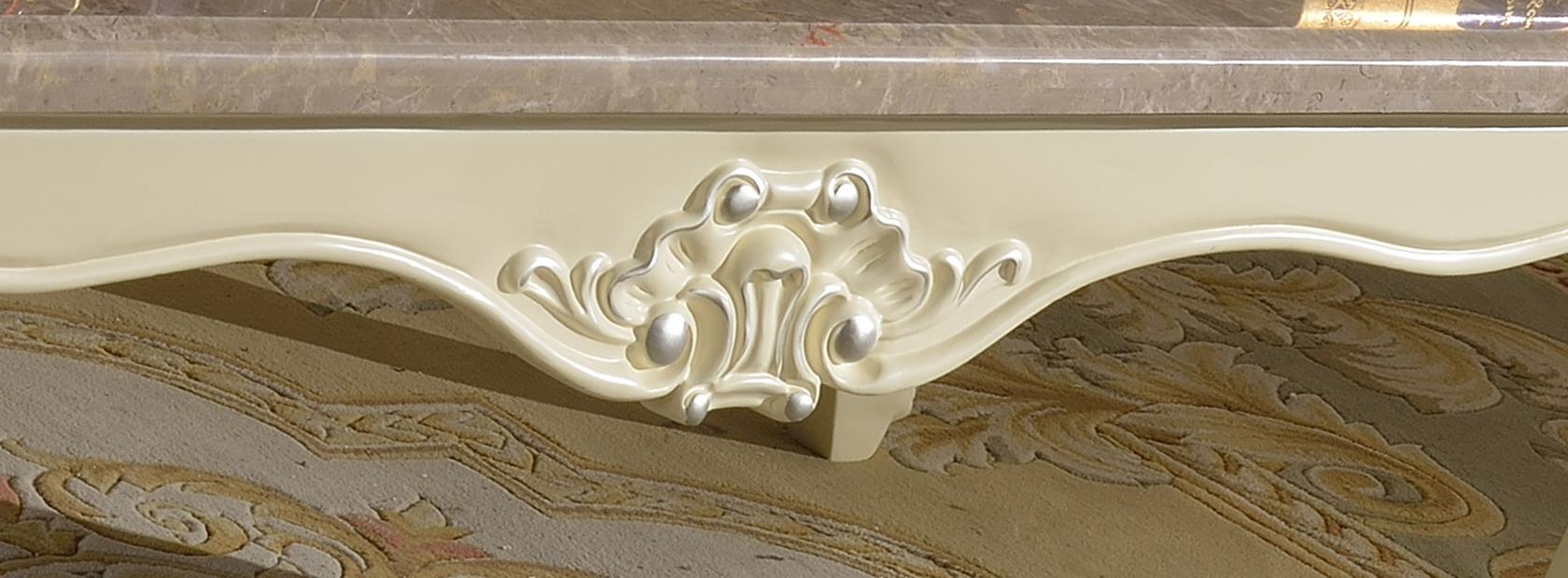 

    
Meridian Madrid Coffee Table in Rich Pearl White Hand Crafted Traditional Style
