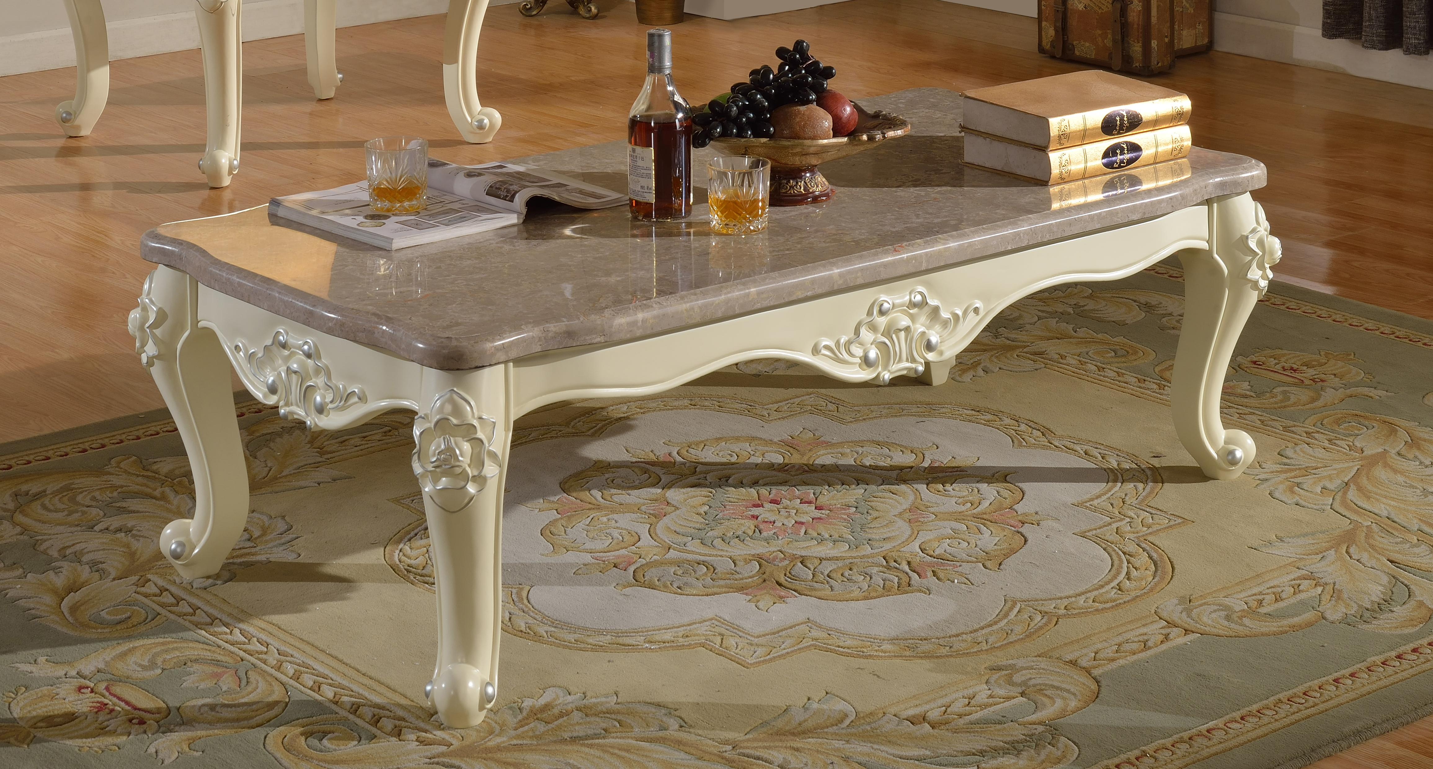 

    
Meridian Madrid Coffee Table in Rich Pearl White Hand Crafted Traditional Style
