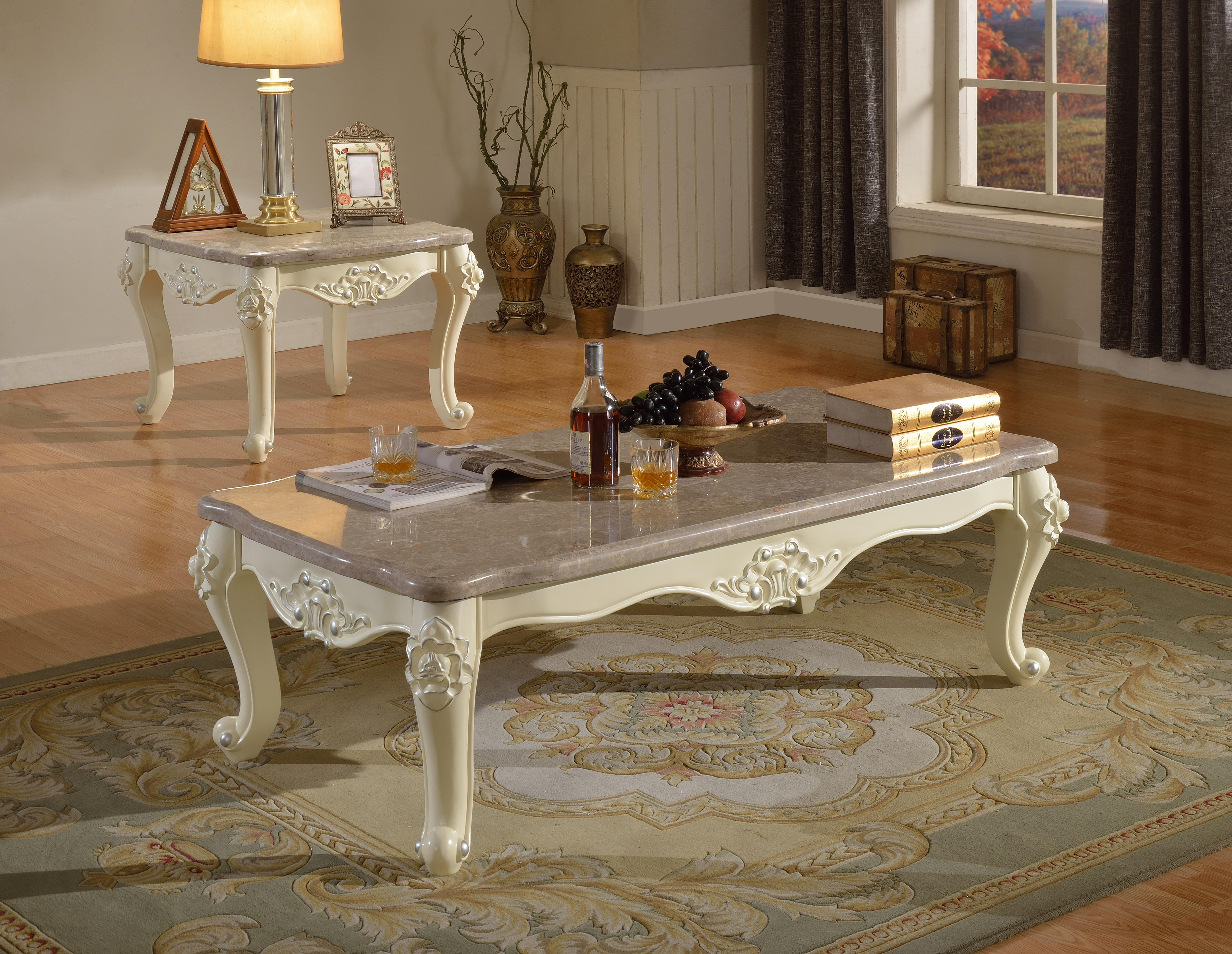 

    
Meridian Madrid Coffee Table Set 3pcs in Rich Pearl White  Traditional Style
