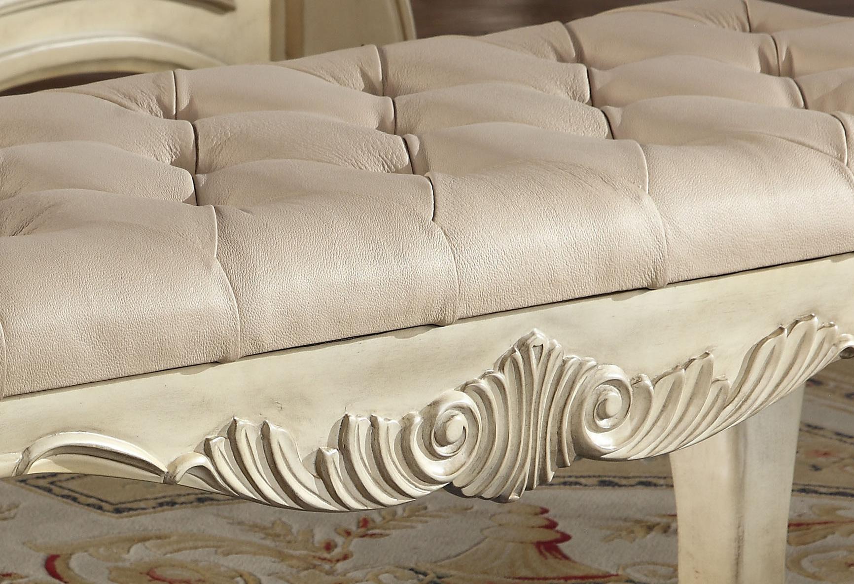 

    
Meridian Monaco Bench in Antique White Bonded Leather Traditional Style
