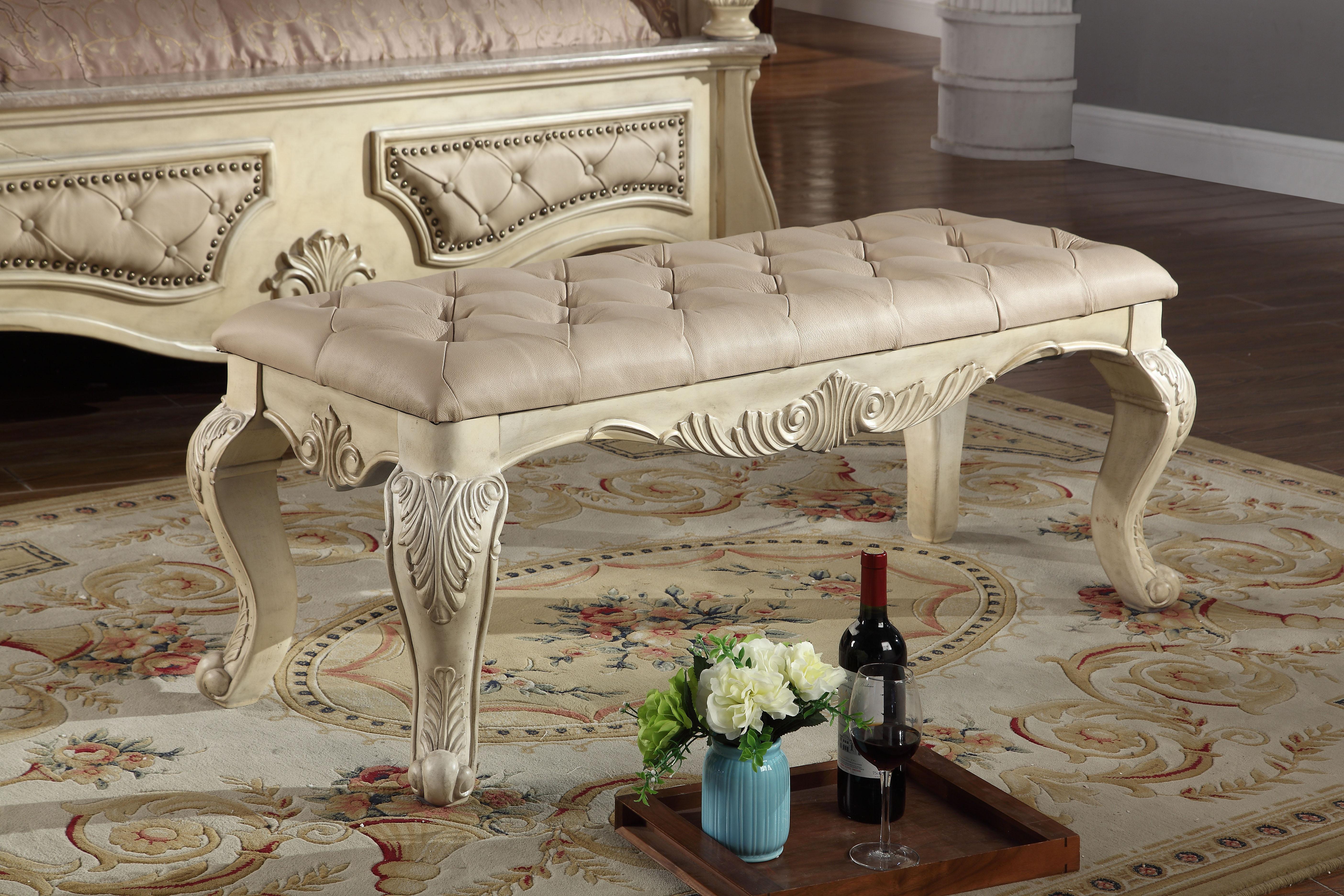 

    
Meridian Monaco Bench in Antique White Bonded Leather Traditional Style
