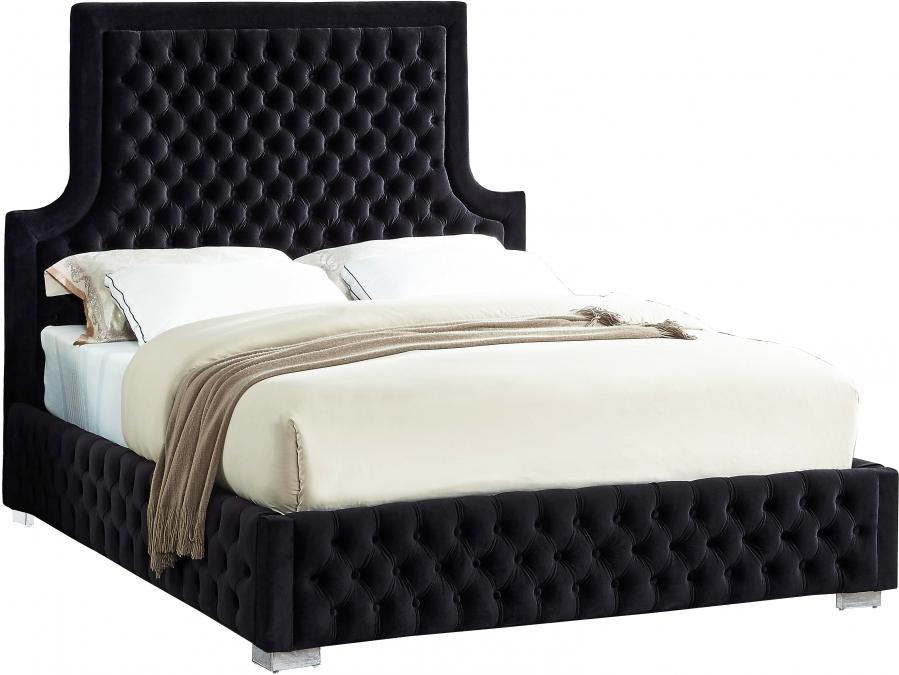Contemporary Platform Bed Sedona SedonaBlack-Q-Bed in Black Velvet