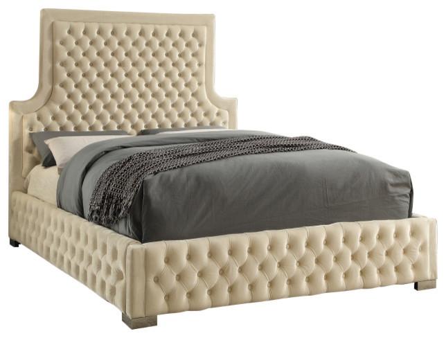 Contemporary Platform Bed Sedona SedonaCream-Q-Bed in Cream Velvet