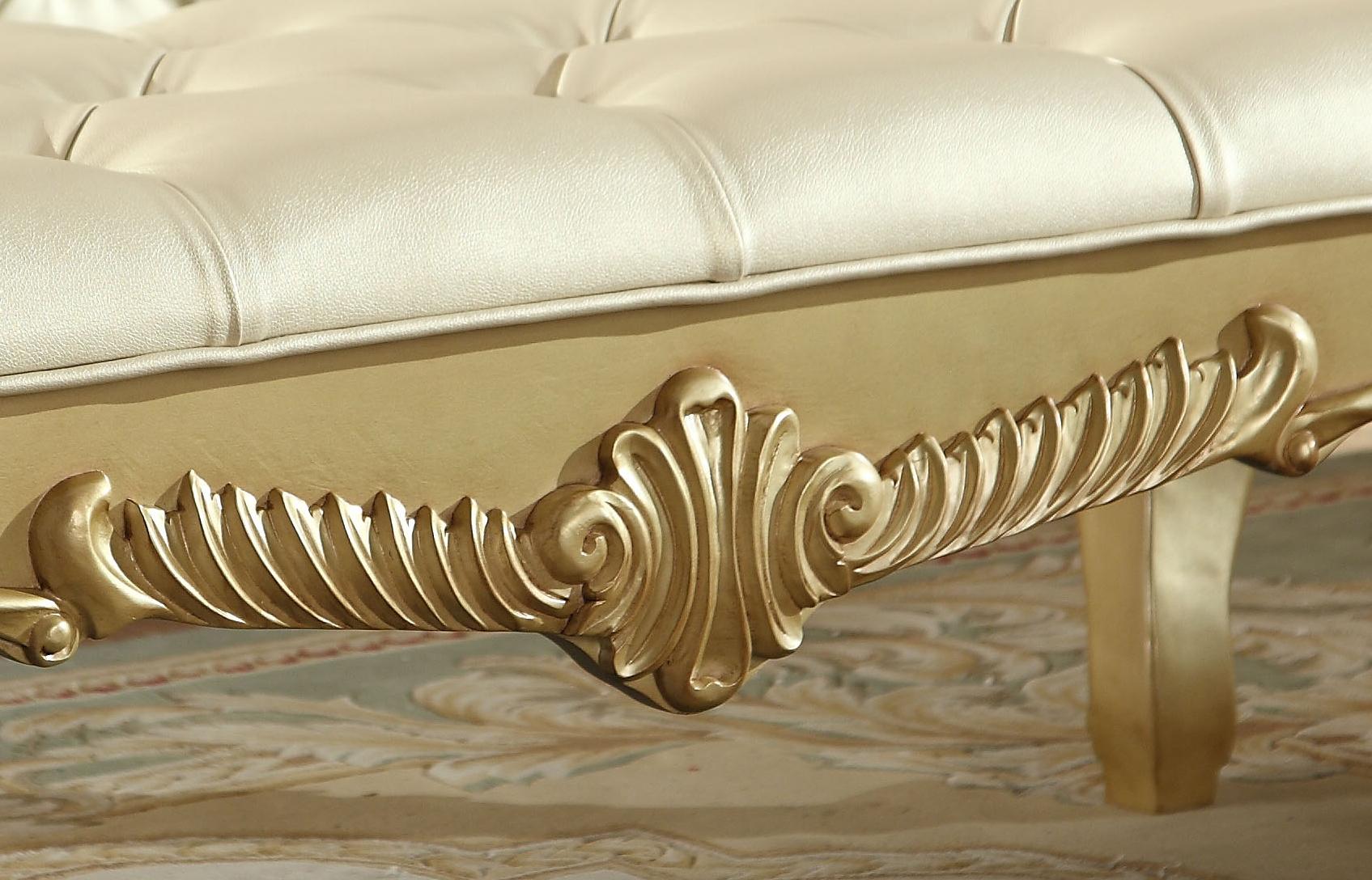 

    
Meridian Zelda Bench in Rich Gold Bonded Leather Traditional Style
