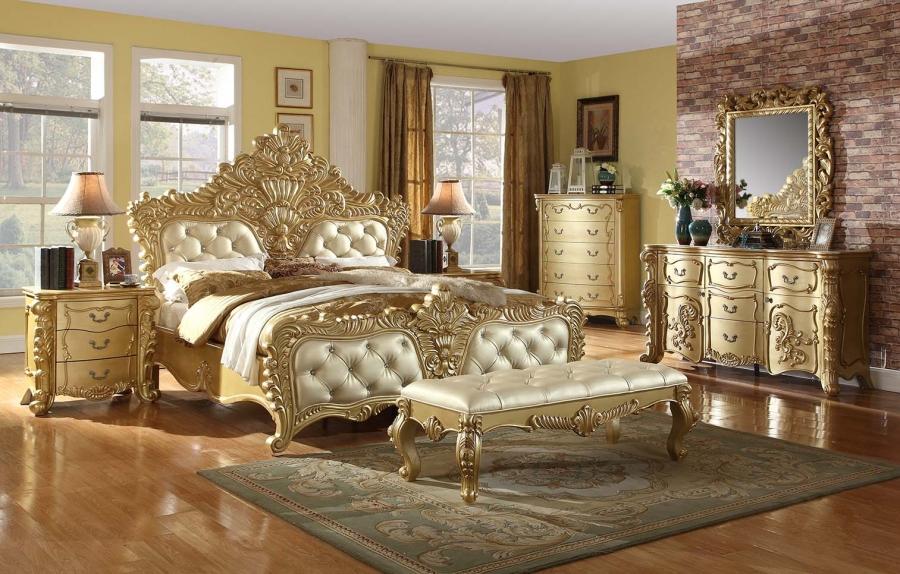

    
Meridian Zelda Queen Size Bedroom Set 5pcs in Rich Gold Traditional Style
