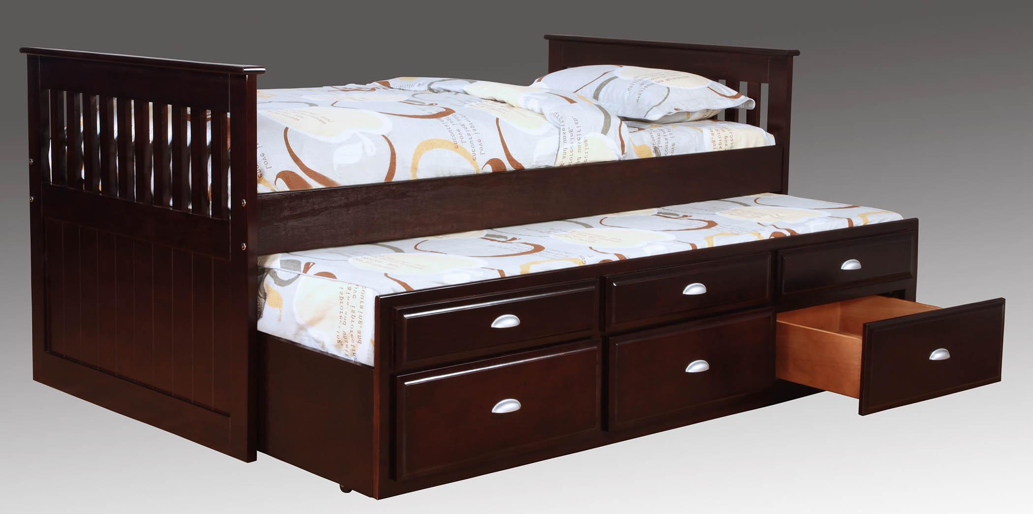 

    
Merlot Pine Solid Captain's Twin Bed LOGANS 501 Bernards Modern Transitional
