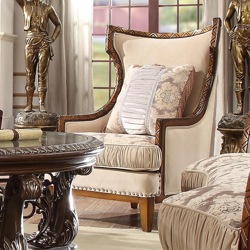 

    
Antique Gold & Dark Oak Armchair Traditional Homey Design HD-823
