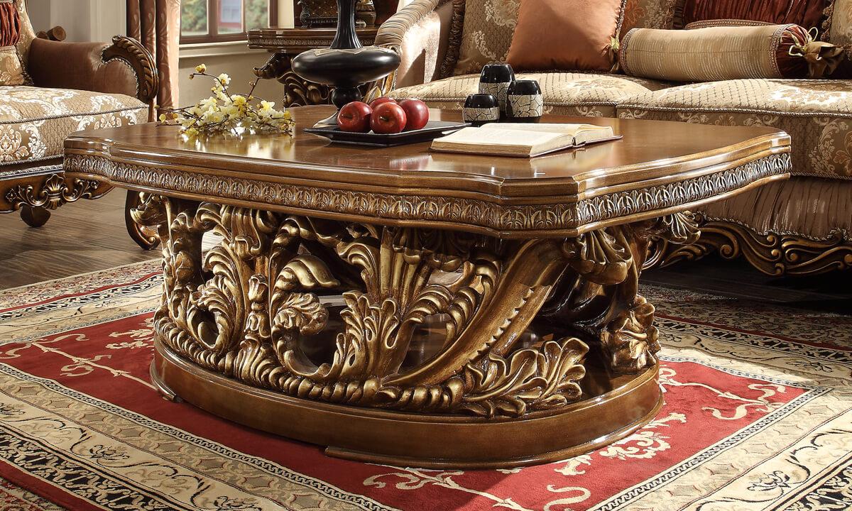 

    
Antique Gold & Perfect Brown Coffee Table Traditional Homey Design HD-8018
