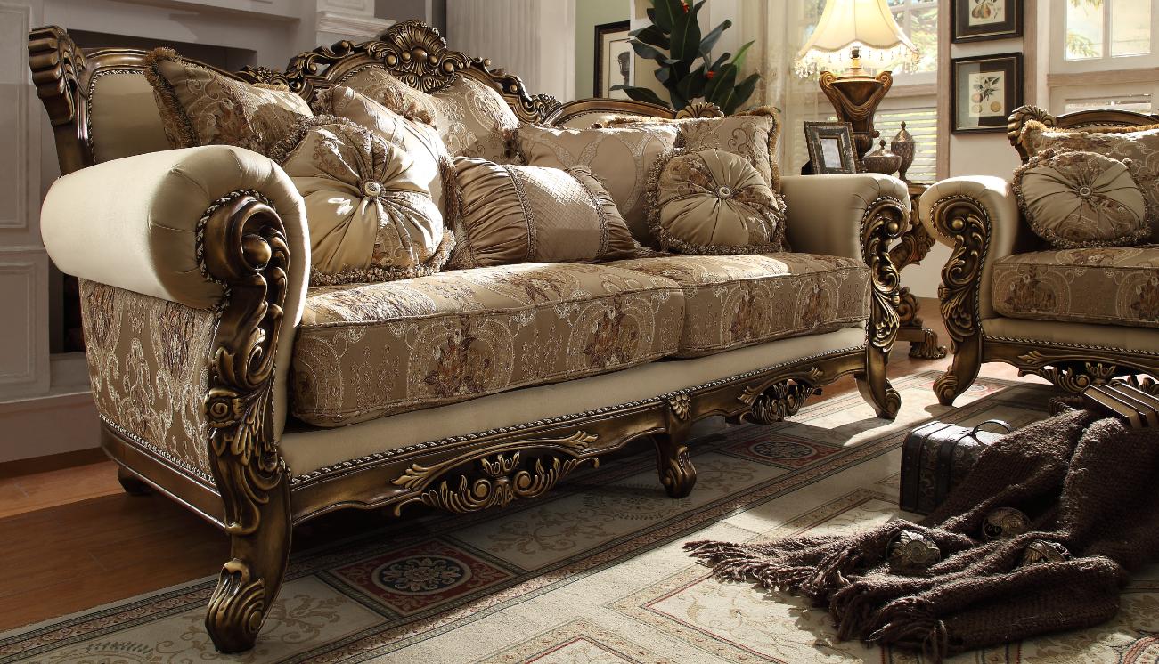 

    
Met Ant Gold & Perfect Brown Sofa Set 2Pcs Traditional Homey Design HD-506
