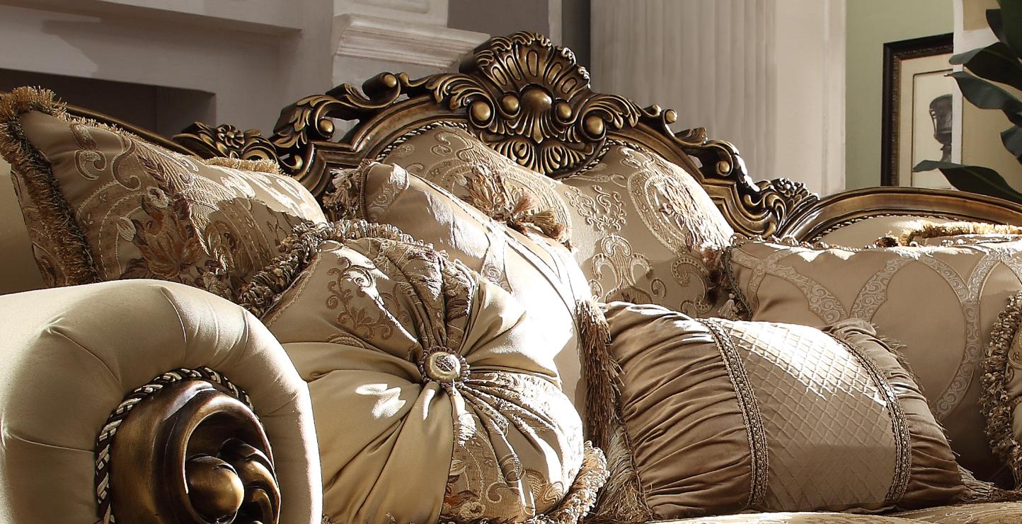 

    
 Order  Met Ant Gold & Perfect Brown Sofa Set 5Pcs w/End Tables Traditional Homey Design HD-506
