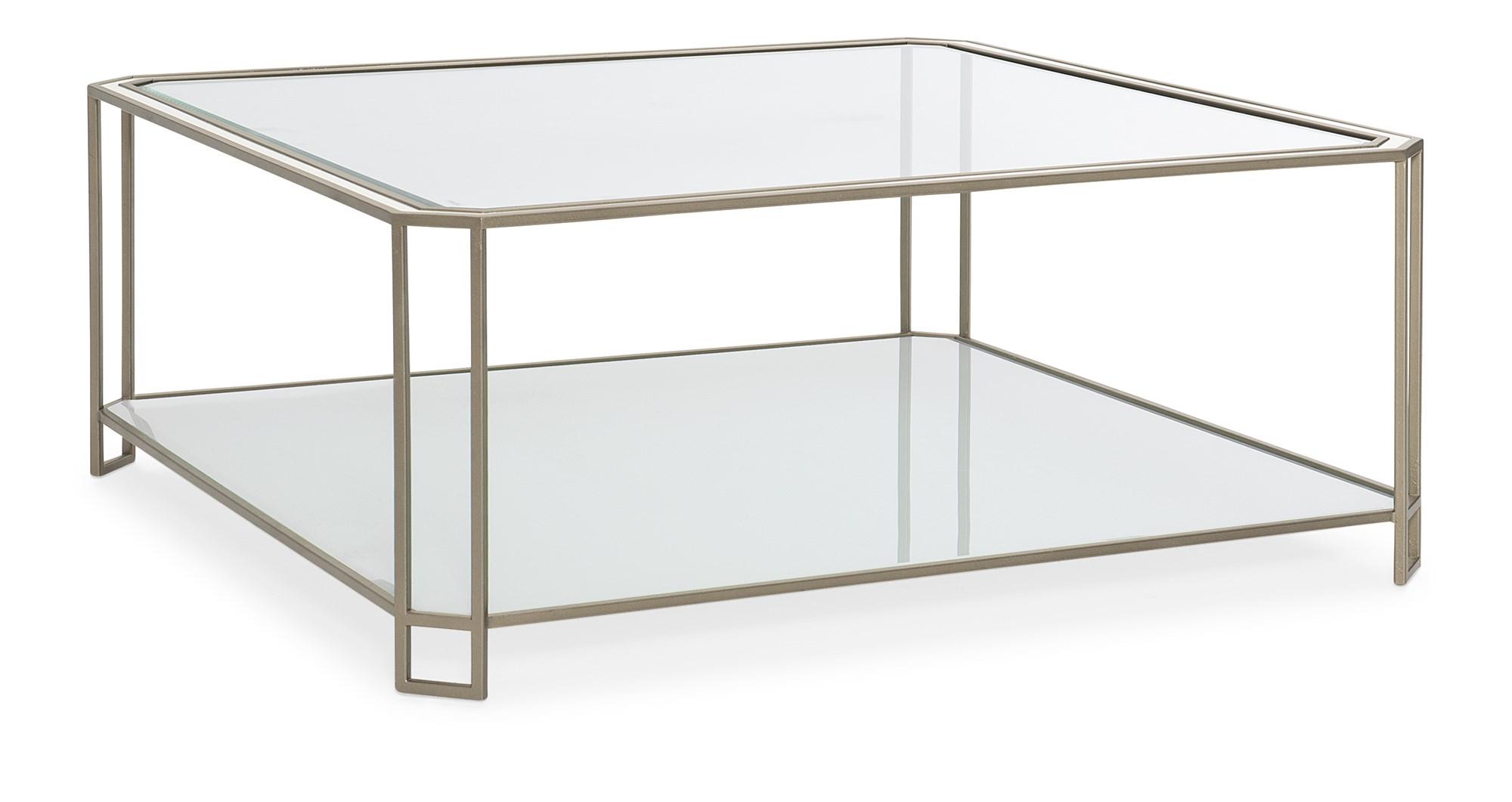 

    
Metal Base & Glass W/ White and Brilliant Effect Coffee Table CENTER STAGE by Caracole
