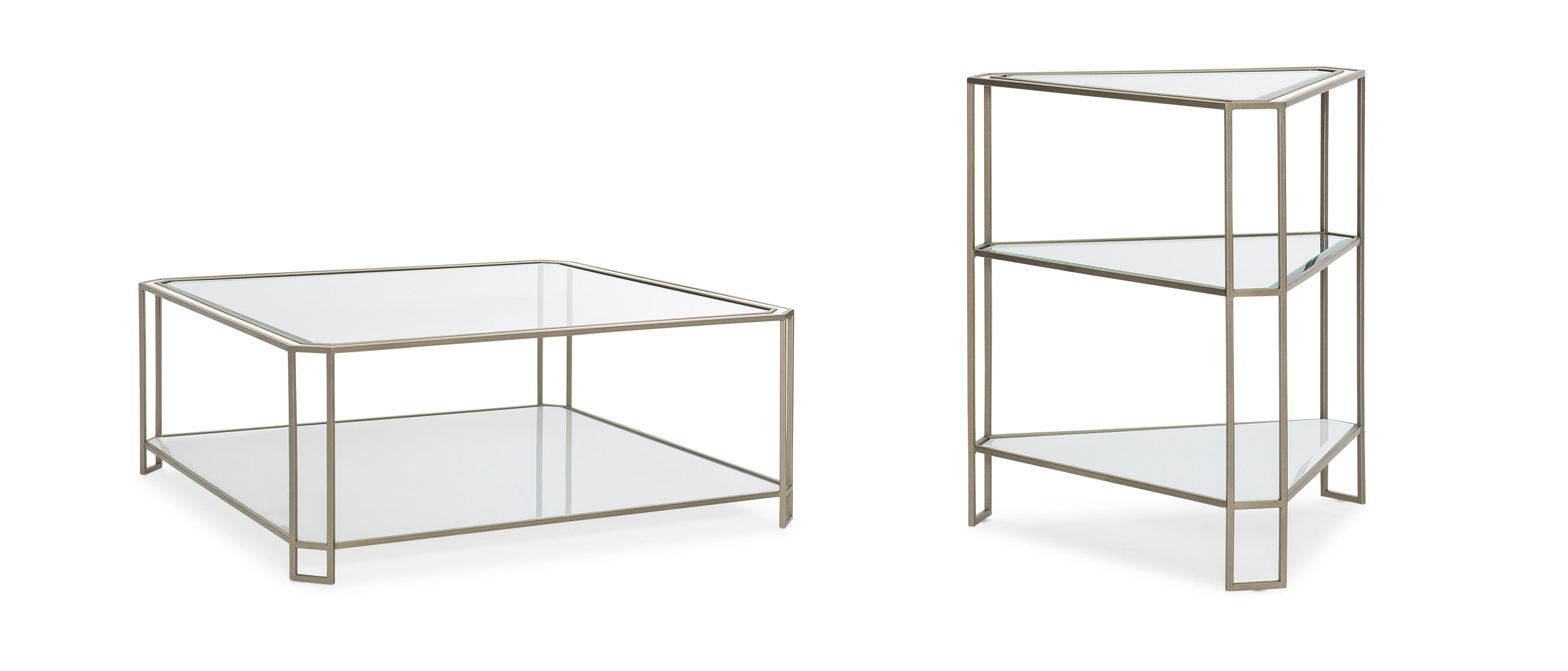 

    
Metal Base & Glass W/ White and Brilliant Effect Coffee Table Set 2Pcs CENTER STAGE by Caracole
