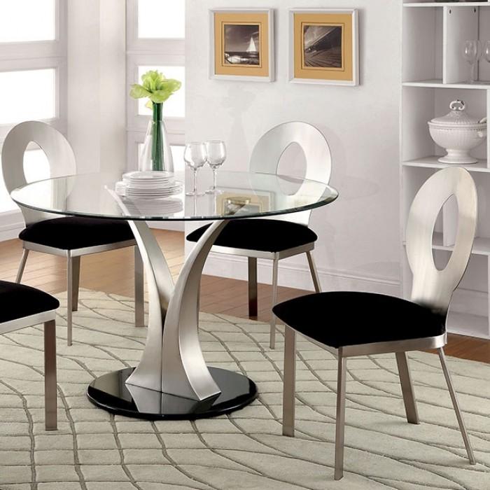 

    
Silver & Black Tempered Glass Dining Table Set 5pcs VALO CM3727T FOA Modern Glam
