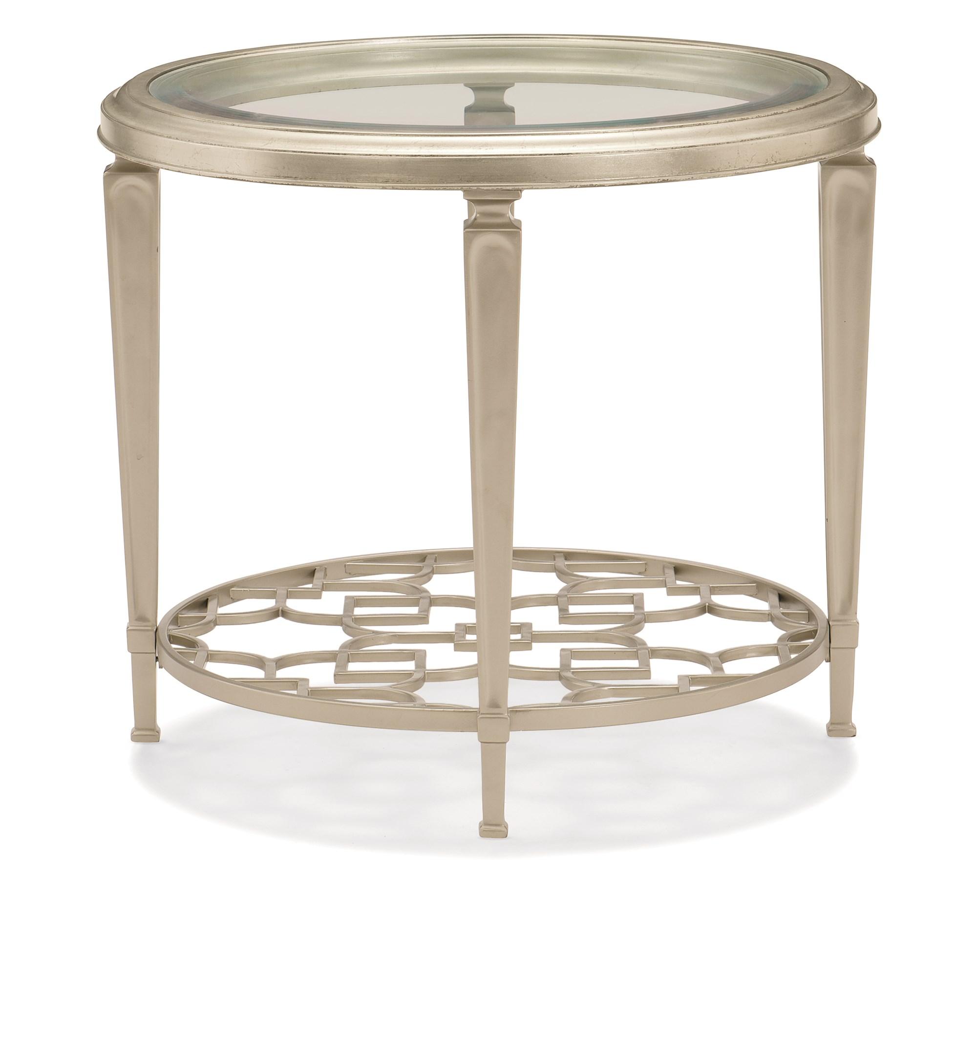 

    
Metal fret shelf in Taupe Silver Leaf End Table SOCIAL CIRCLE by Caracole
