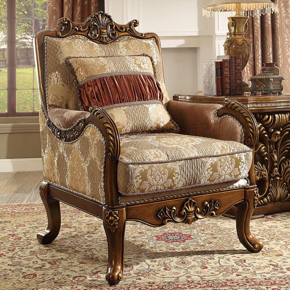 

    
Metallic Antique Gold Armchair Traditional Homey Design HD-1601
