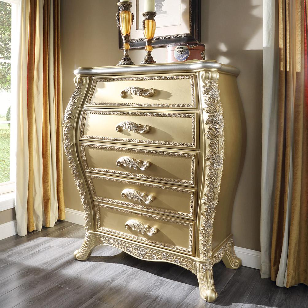 Classic, Traditional Bachelor Chest HD-1801 HD-CHE1801 in Metallic, Gold Finish, Antique 