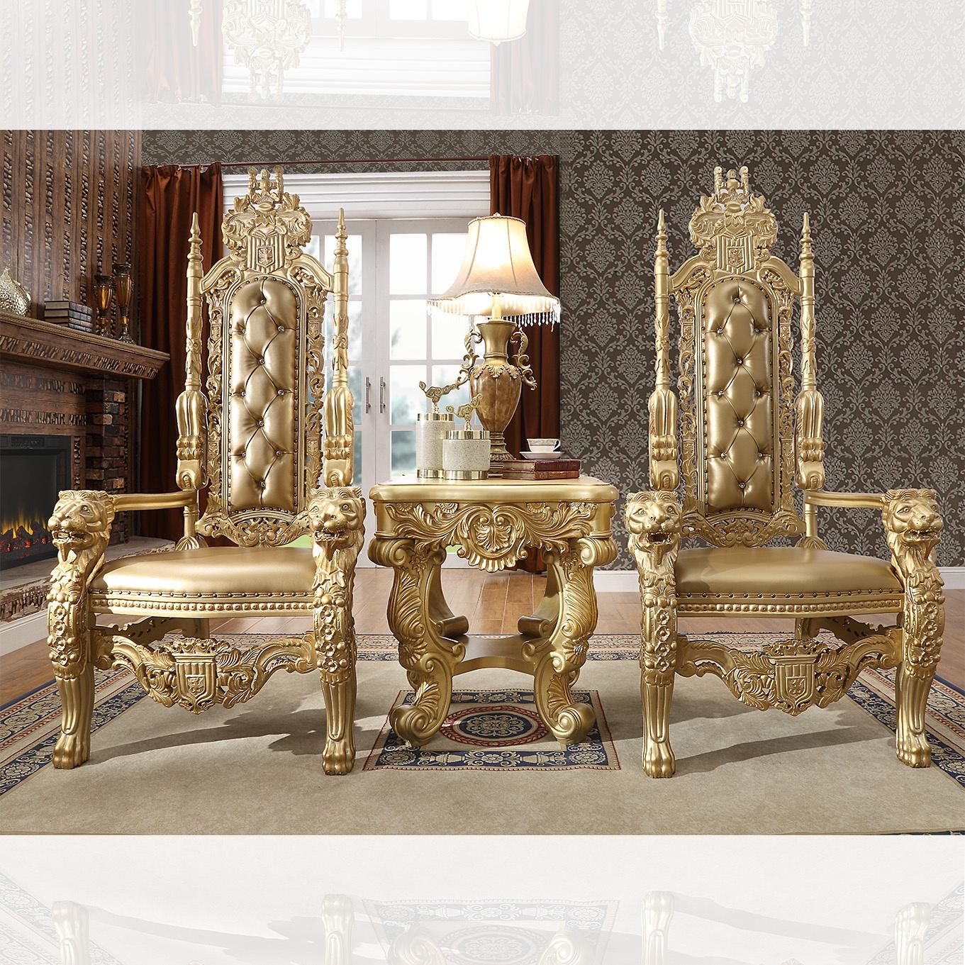 Traditional Arm Chair Set HD-OC1801 HD-OC1801-2PC in Gold Leather