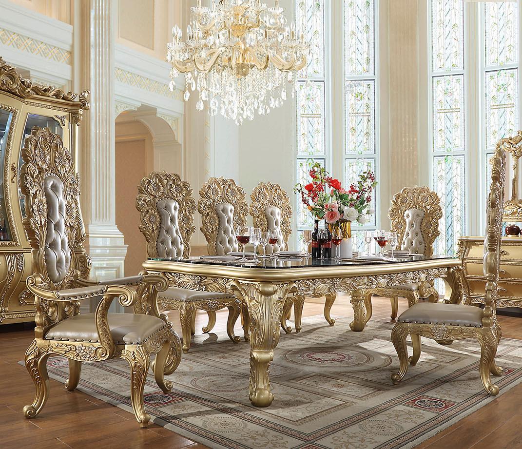 Traditional Dining Room Set HD-1801 HD-1801-7PCDINING in Gold Leather