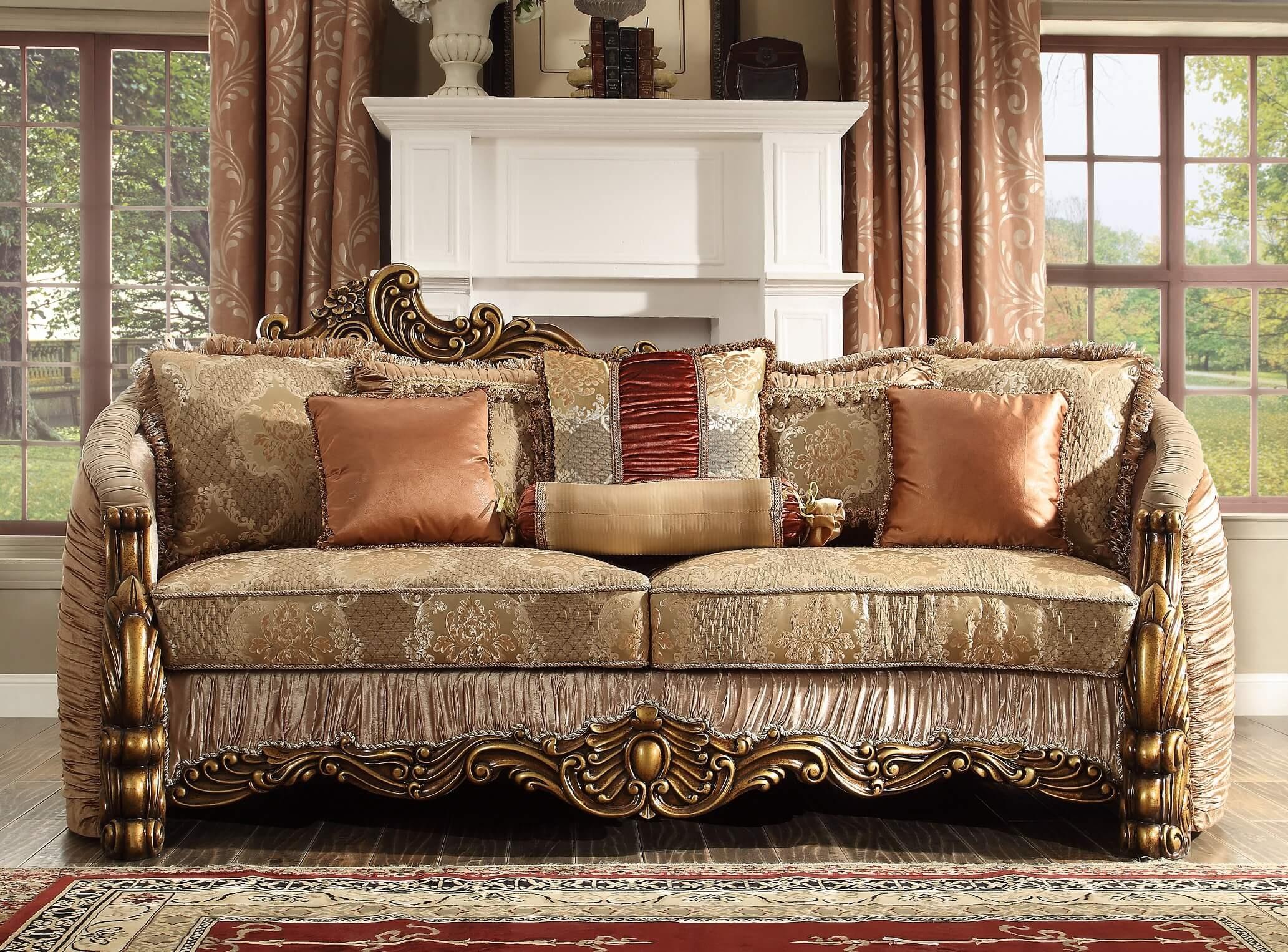 

    
Metallic Antique Gold Sofa Set 3 Pcs Traditional Homey Design HD-1601
