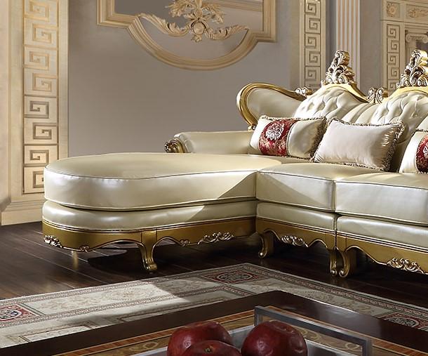 

    
Homey Design Furniture HD-SEC132 Sectional Sofa Gold Finish/White HD-SEC132
