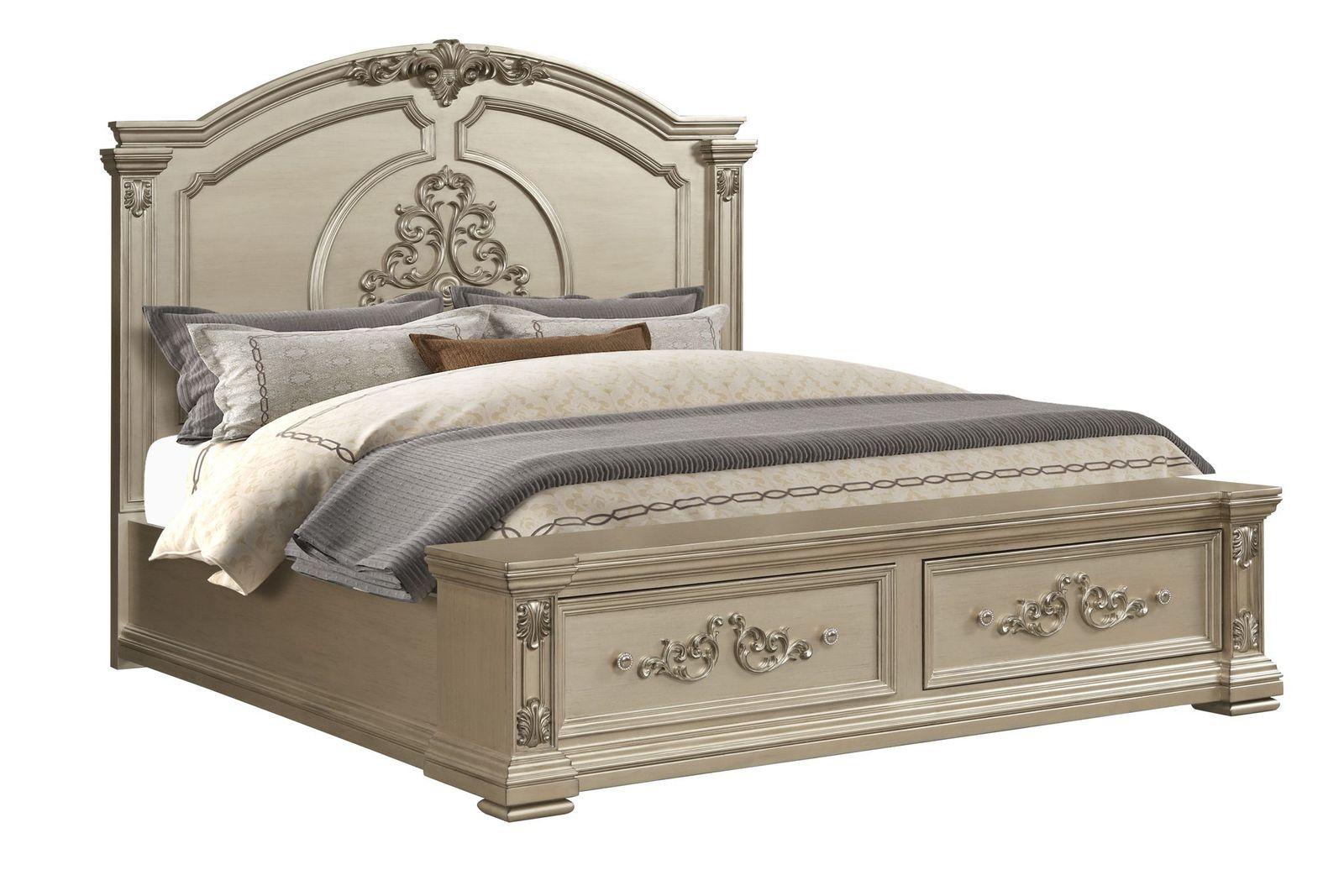 Transitional Panel Bed Alicia Alicia-Q-Bed in Beige 