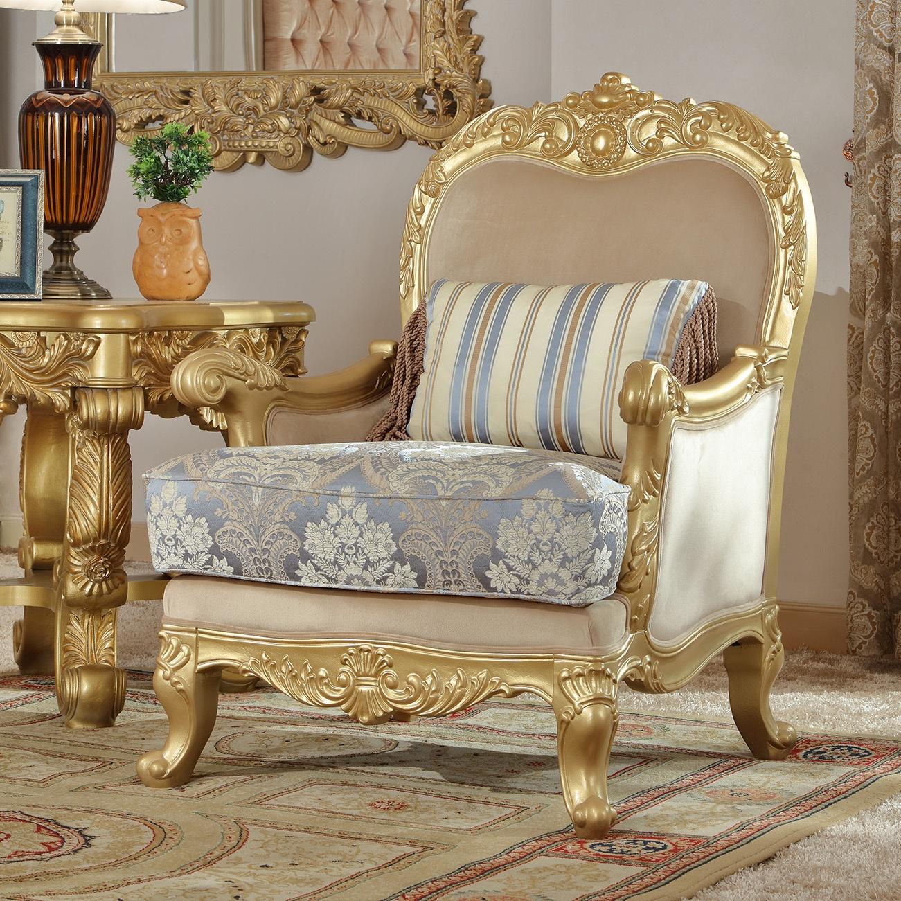 Traditional Arm Chairs HD-2666 HD-C2666 in Metallic, Gold Finish Fabric