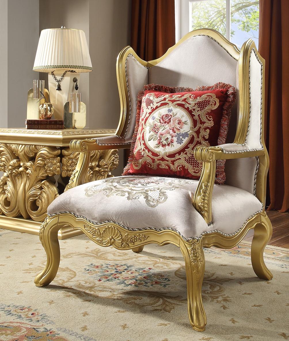 Traditional Arm Chairs HD-31 HD-C31 in Metallic, Gold Finish Fabric
