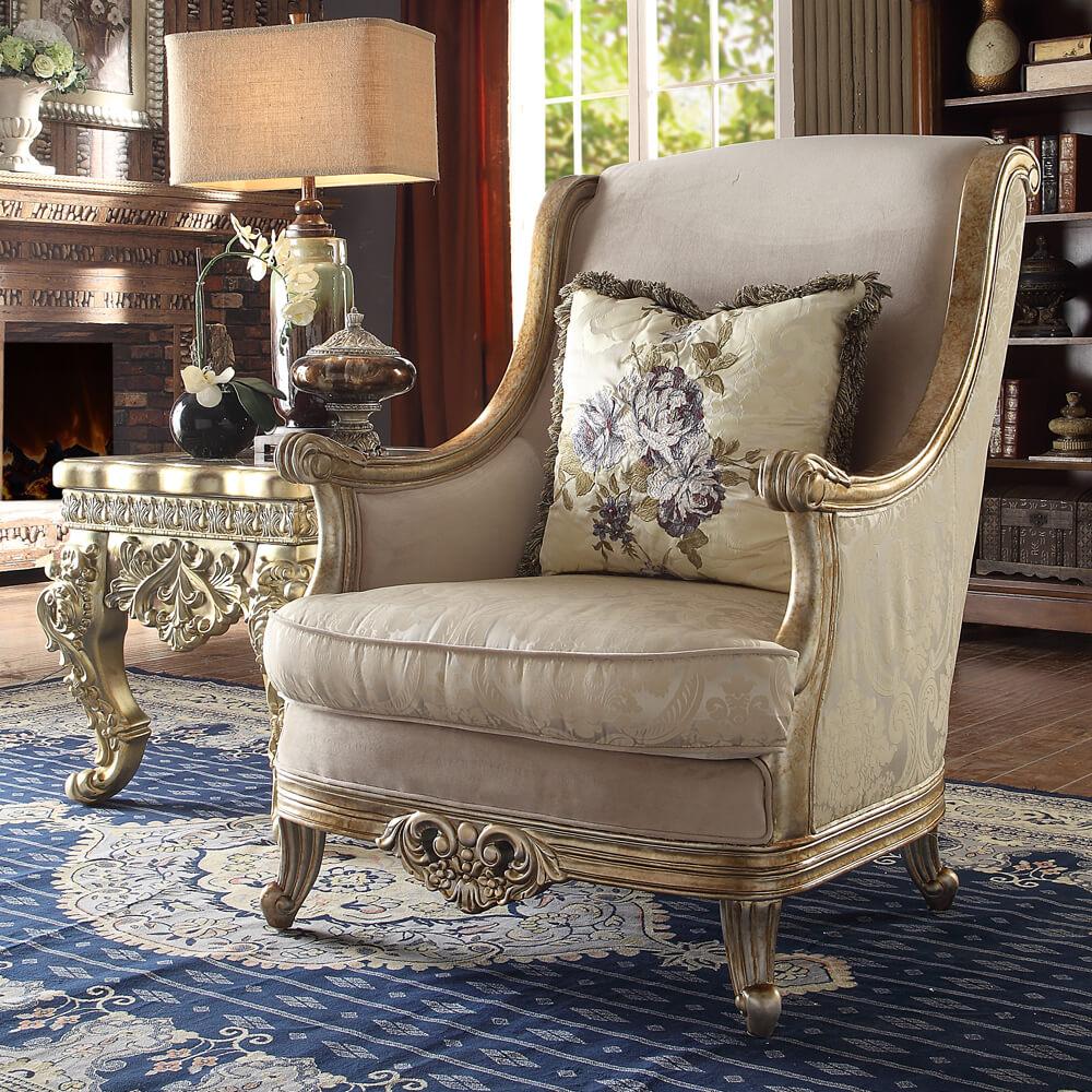 Traditional Arm Chairs HD-04 Chair HD-C04 in Metallic, Gold Finish Fabric