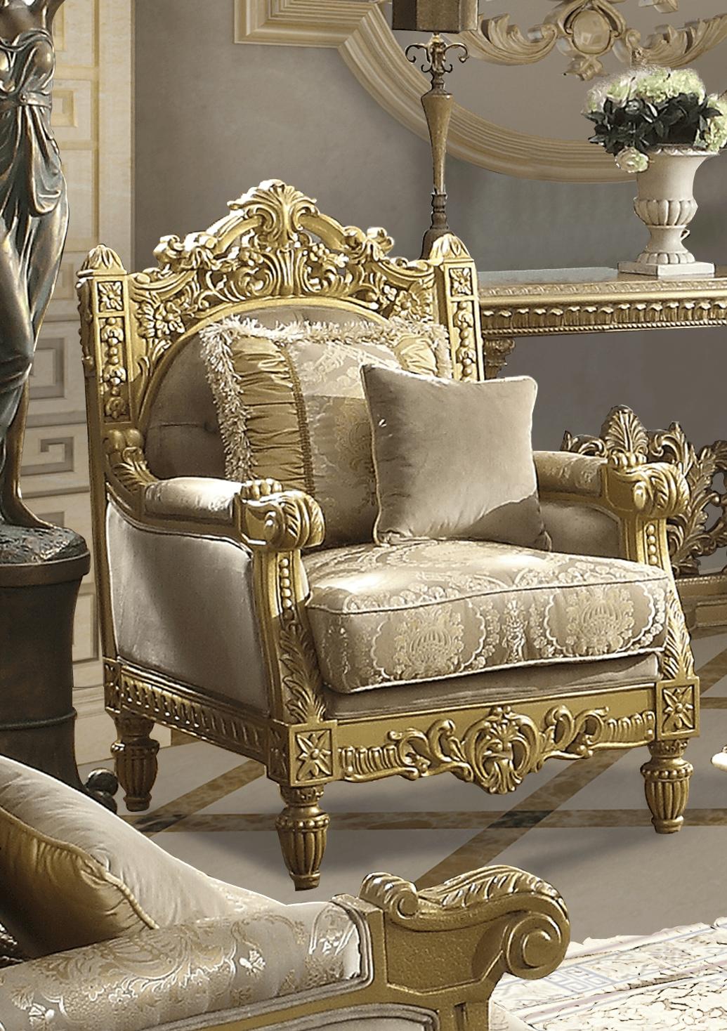 Traditional Arm Chairs HD-2659 HD-C2659 in Metallic, Gold Finish Fabric