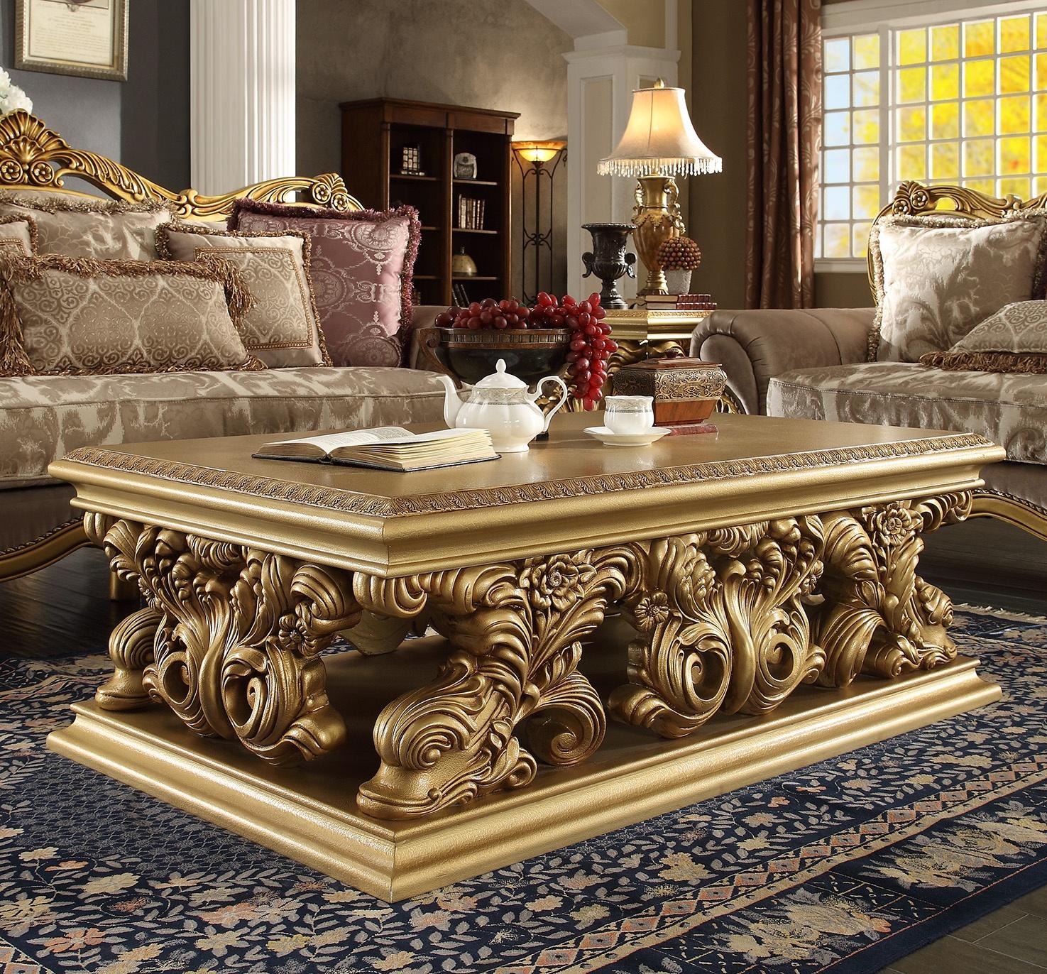 

    
Metallic Bright Gold Finish Coffee Table Traditional Homey Design HD-8016
