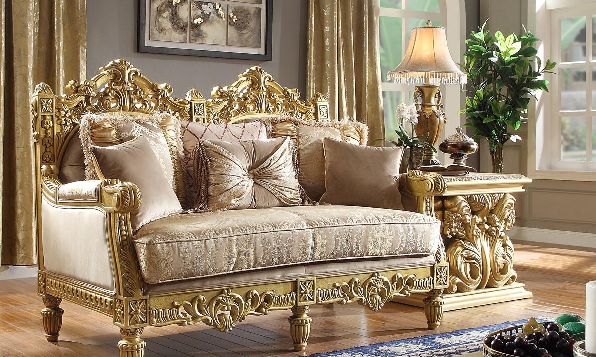 

    
Metallic Bright Gold Loveseat Carved Wood Traditional Homey Design HD-2659
