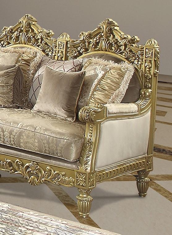 

    
Metallic Bright Gold Loveseat Carved Wood Traditional Homey Design HD-2659
