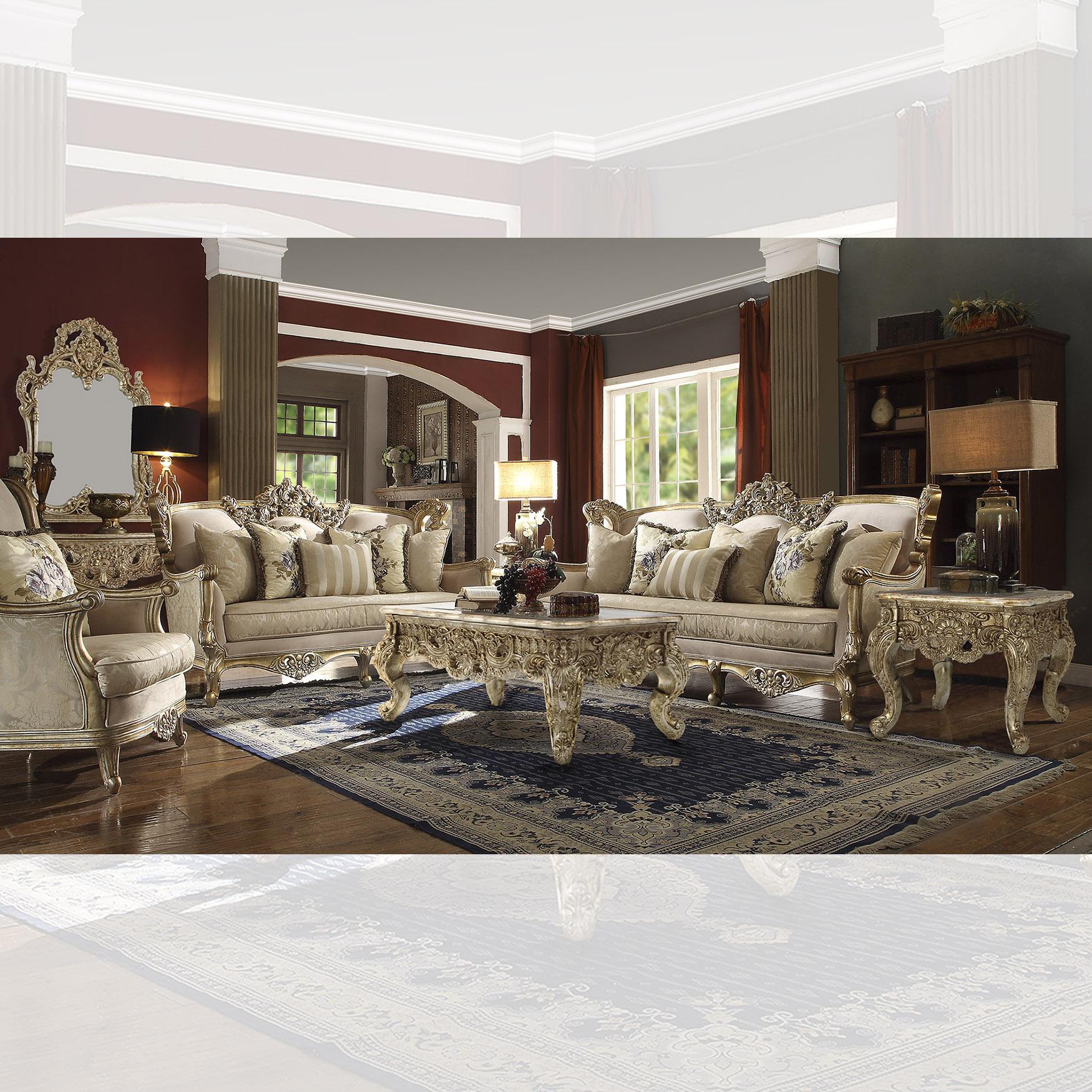 

    
HD-04-5-PC Metallic Bright Gold Finish Sofa Set 5Pcs w/ Coffee Tables Traditional Homey Design HD-04
