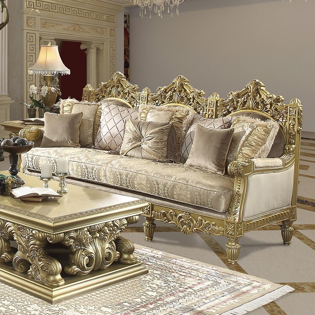 Traditional Sofa HD-2659 HD-S2659 in Metallic, Gold Finish Fabric