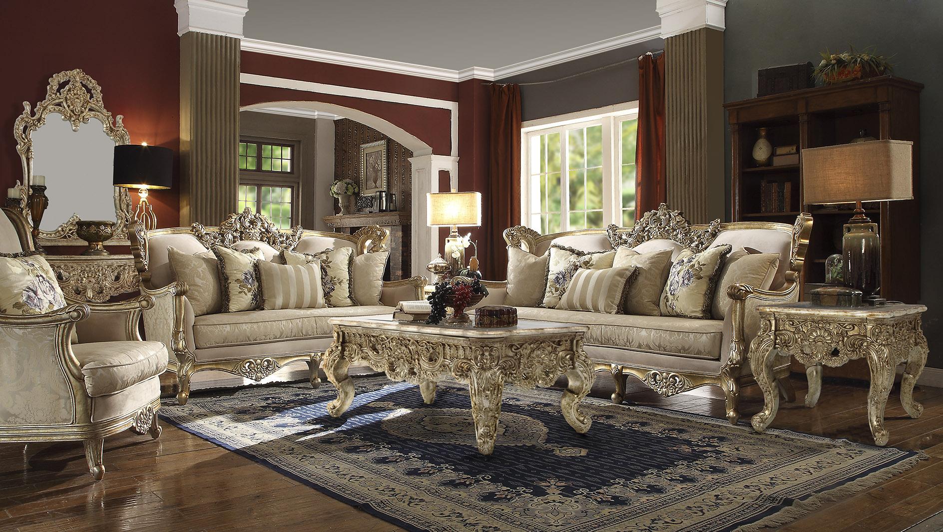 

    
Metallic Bright Gold Finish Sofa Set 3Pcs Traditional Homey Design HD-04
