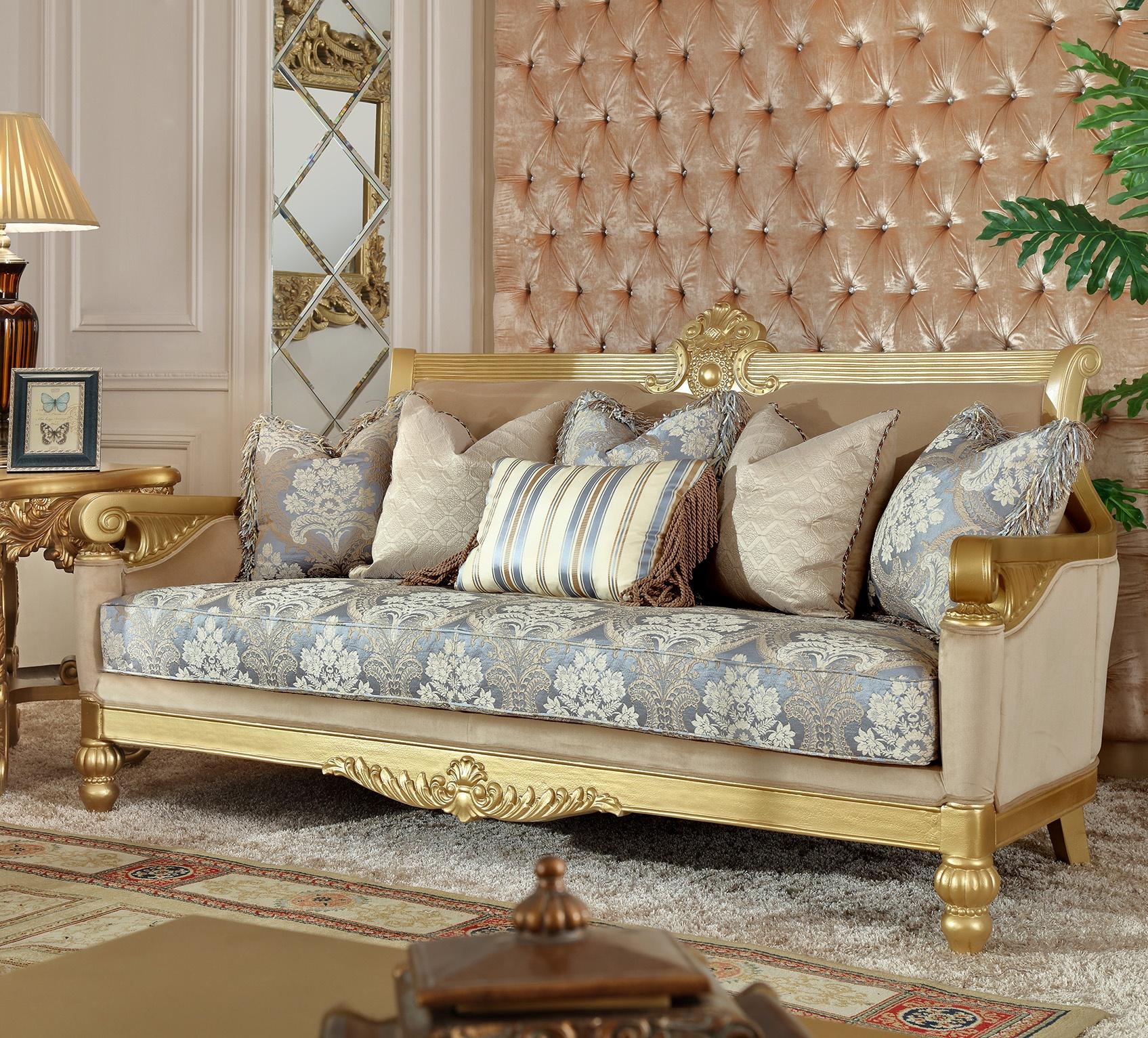 

    
Metallic Bright Gold Sofa Set 2Pcs Carved Wood Traditional Homey Design HD-2666

