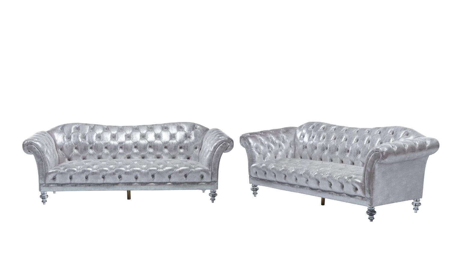 Classic,  Vintage Sofa and Loveseat Set Dixie 52780-2pcs in Silver Fabric