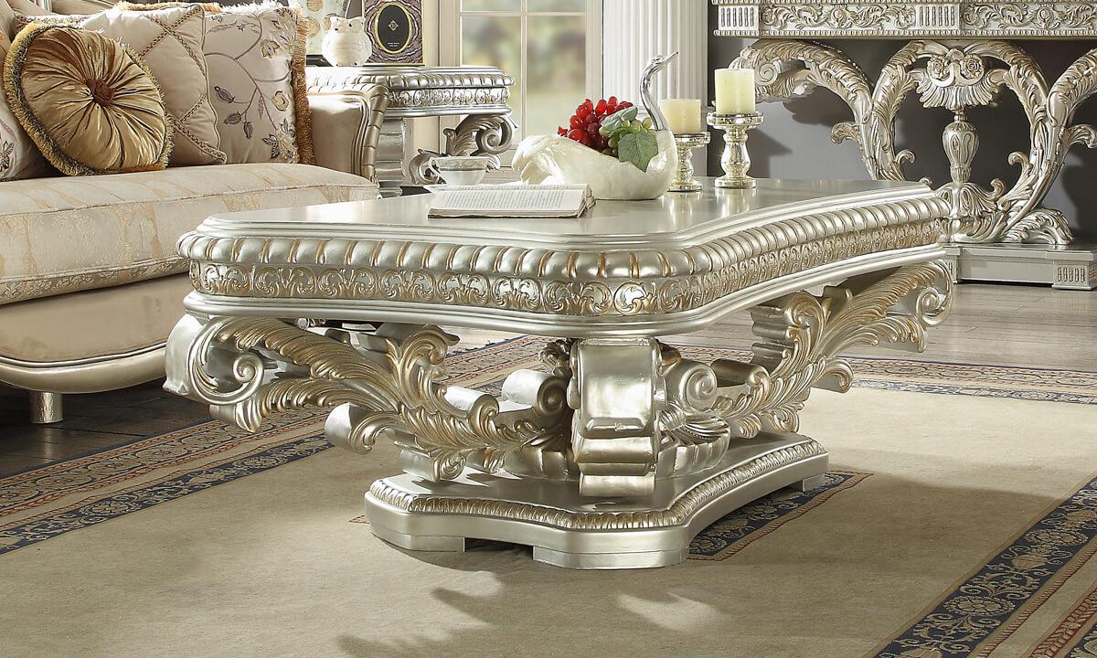 

    
 Order  Metallic Silver Sofa Set 6Pcs w/ Coffee Table Set Traditional Homey Design HD-372
