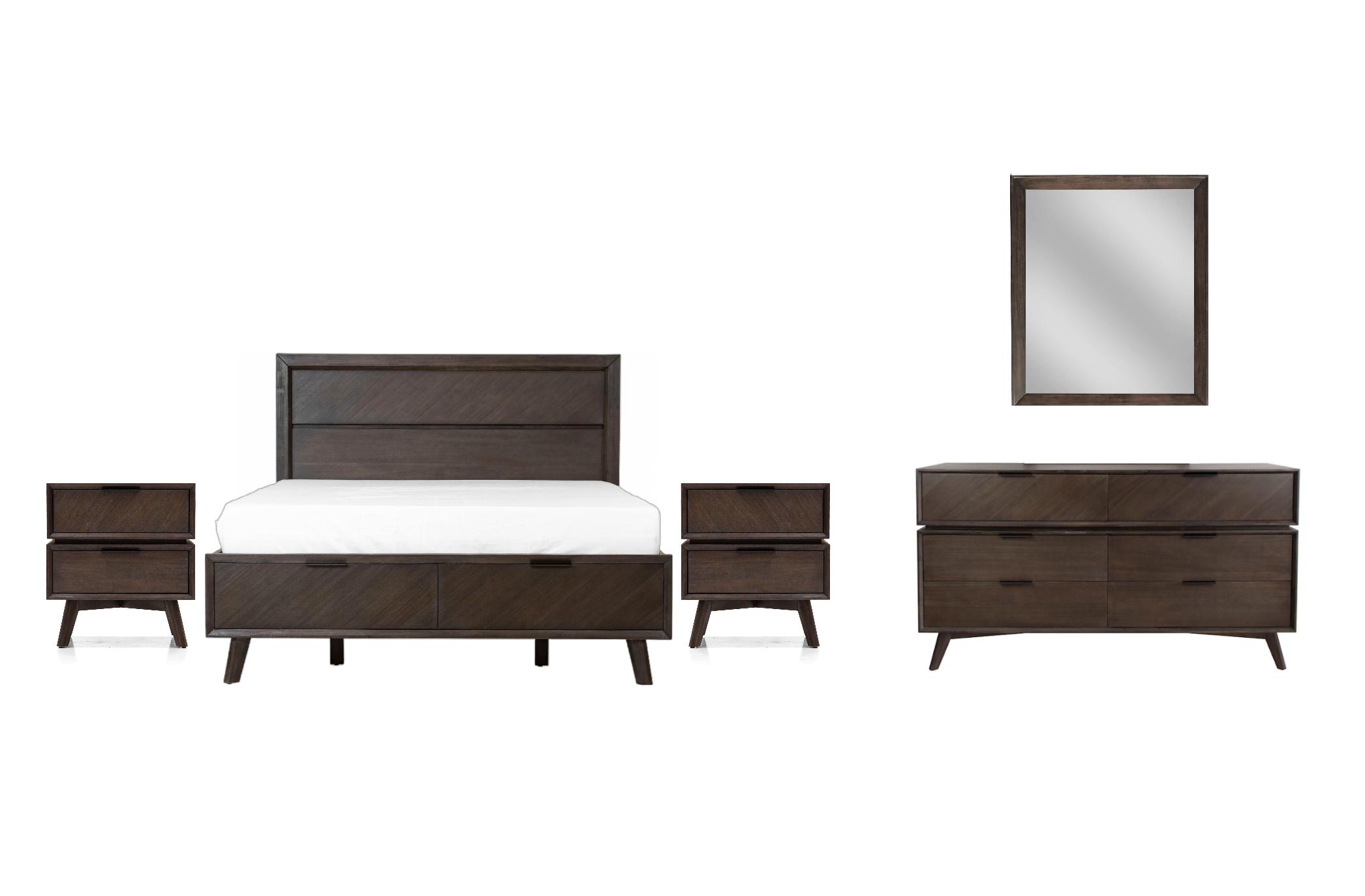Contemporary, Modern Panel Bedroom Set Roger VGWDROGER-BRN-BED-K-5pcs in Dark Brown 