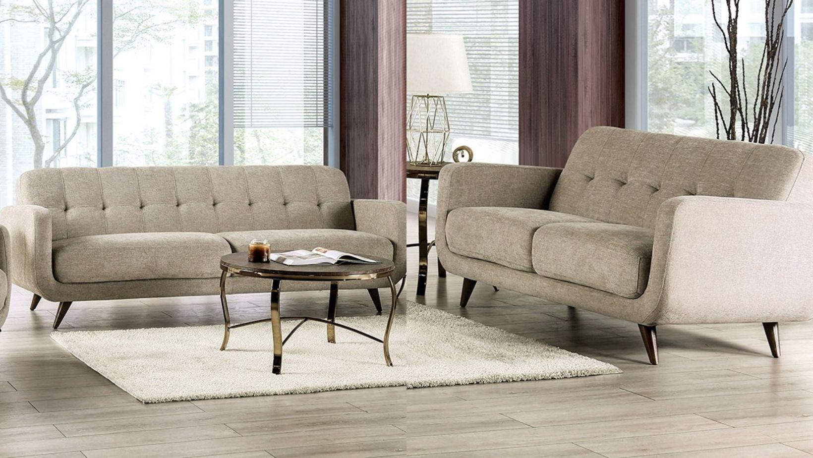 Modern Sofa and Loveseat Set Siegen SM6043-Set-2 in Beige Fabric