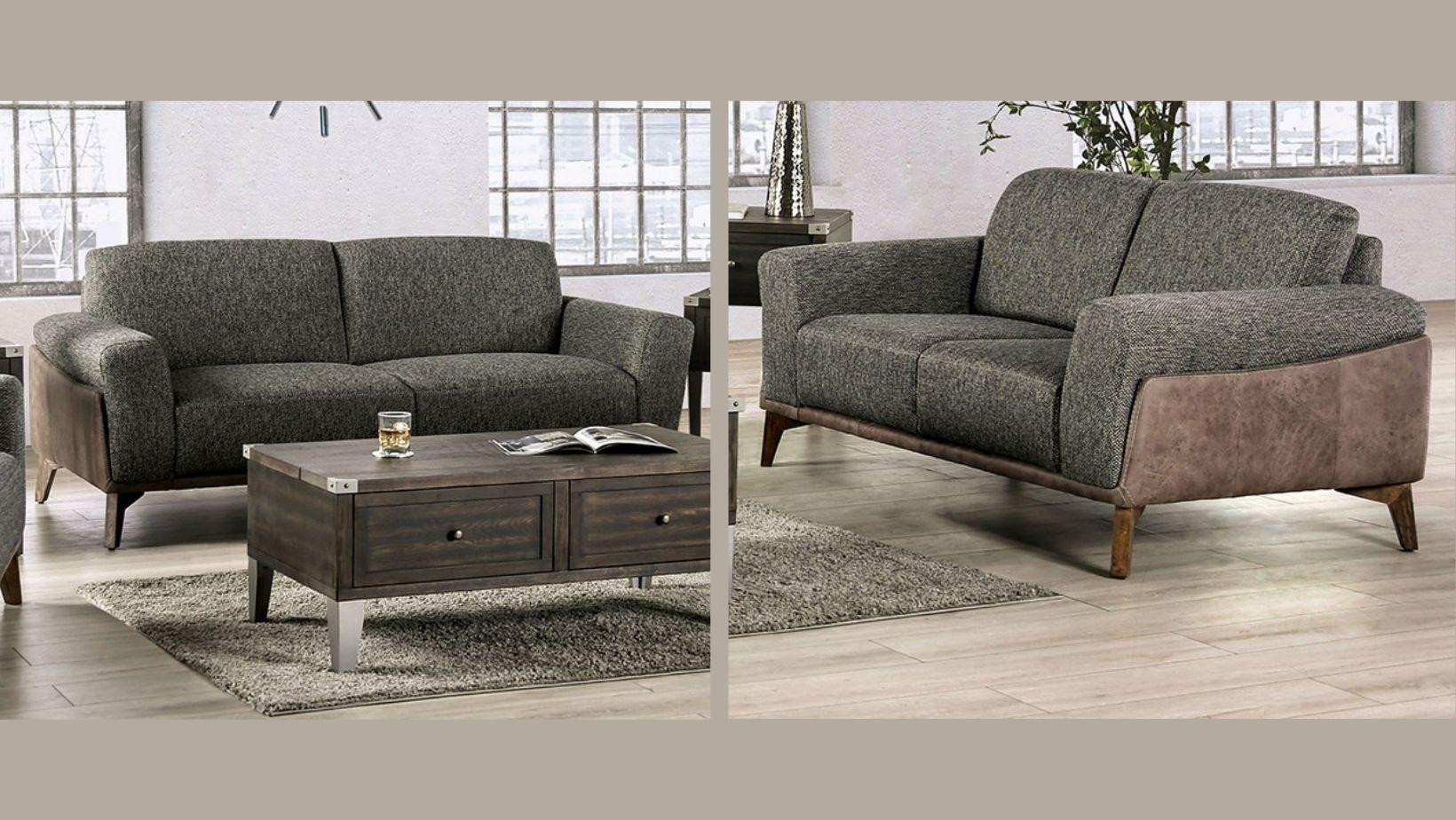 Modern Sofa and Loveseat Set Kloten SM6045-2PC in Gray Leatherette