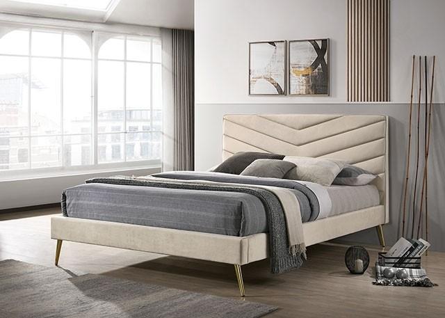 

    
Mid-century Modern Beige Fabric CAL Bed Furniture of America CM7220BG Vivar
