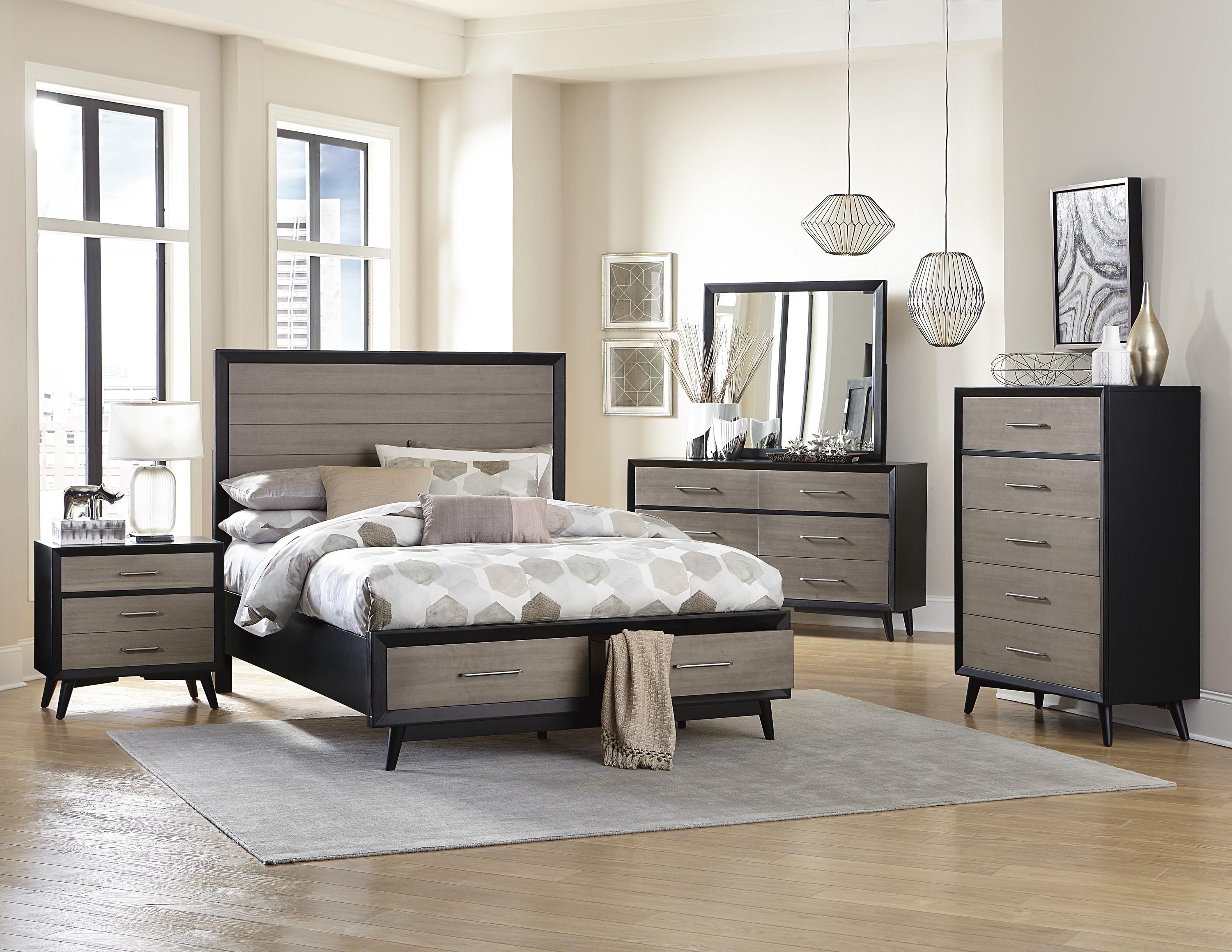 

    
Mid-Century Modern Black & Gray Wood CAL Bedroom Set 6pcs Homelegance 1711K-1CK* Raku
